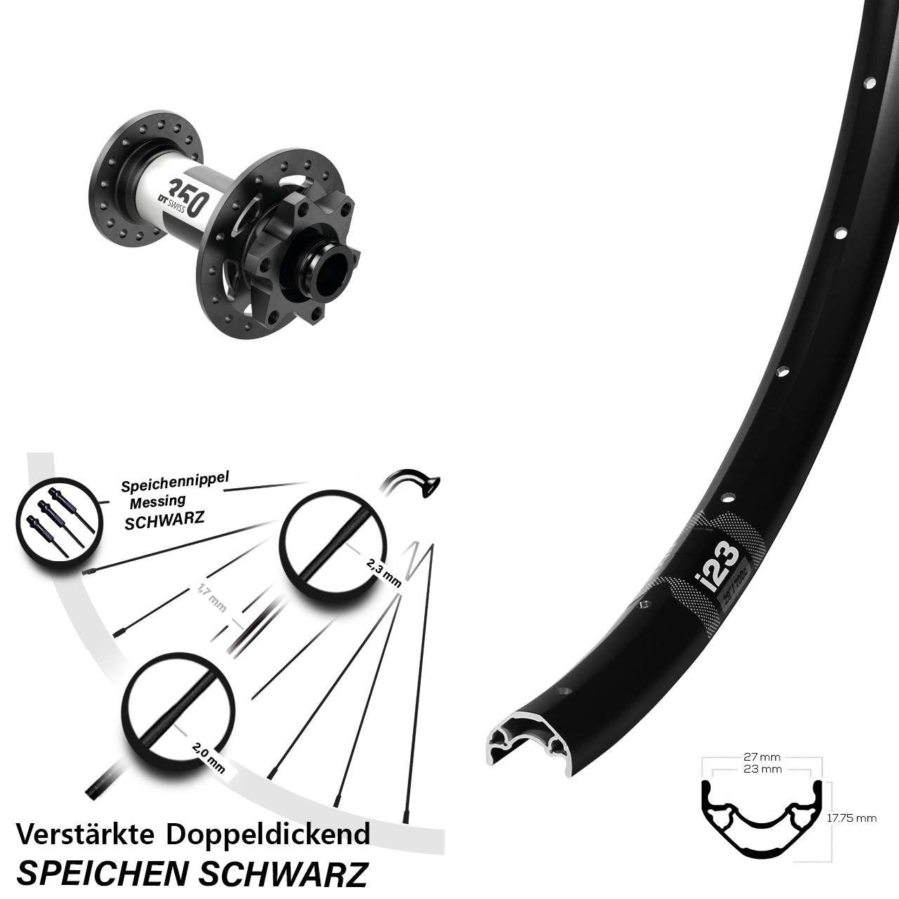 Vorderrad 6-Loch 28-29 Zoll WTB i23 DT Swiss 350 12x100