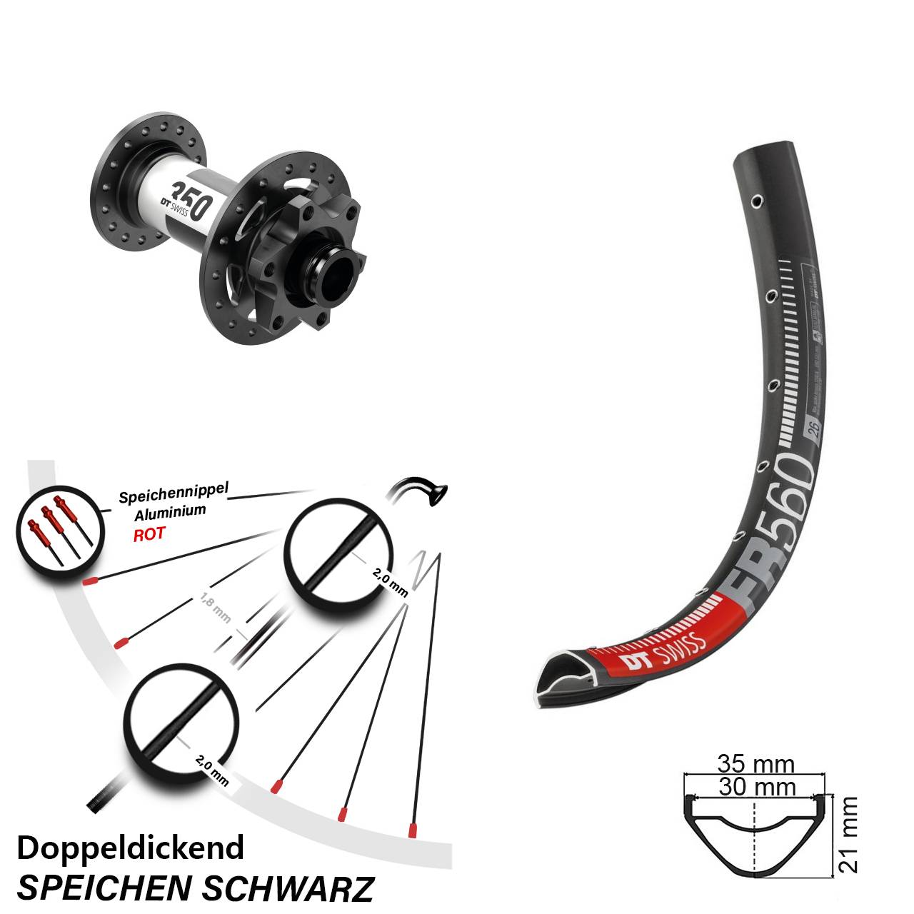 26 Zoll Vorderrad DT Swiss FR560-350 6-Loch 15x100