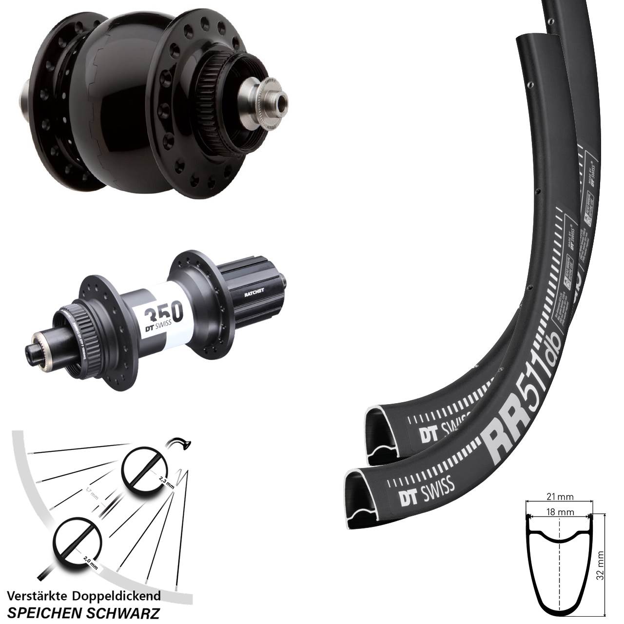 28 Zoll DT Swiss RR 511 350 SON Disc Laufradsatz QR 8-11 fach HG
