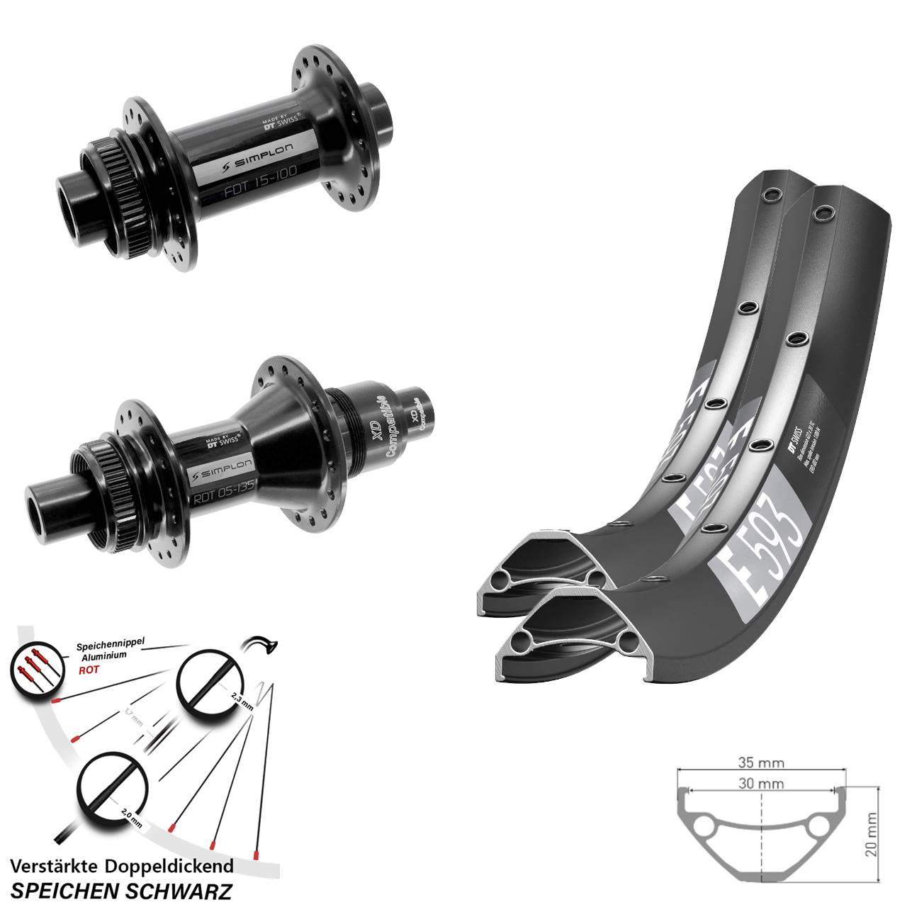 Centerlock Laufradsatz 29 Zoll DT Swiss E593 DT Swiss 370 XD 15x100 12x142