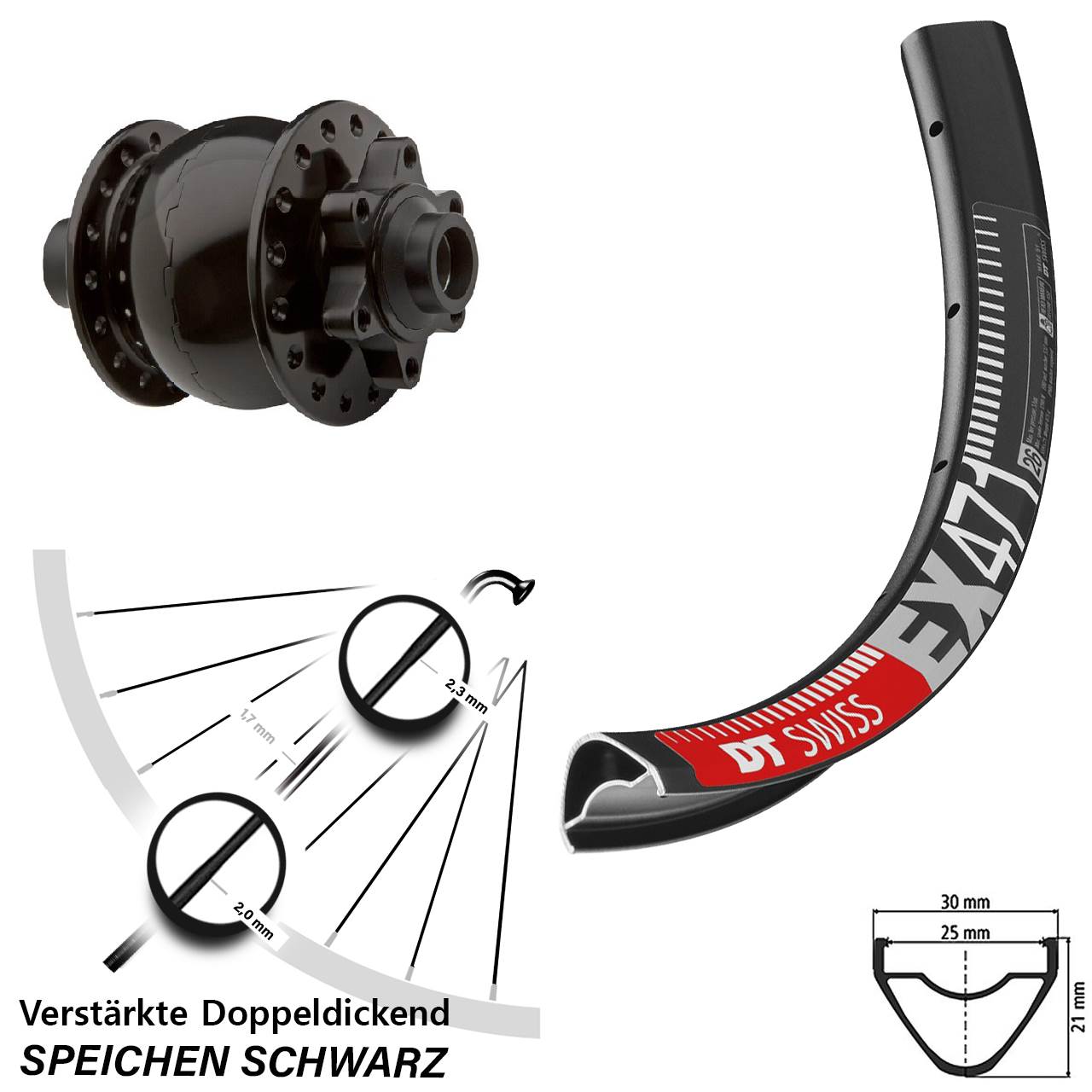 Cerchio DT Swiss EX 471 27.5 Pollici - 28 Fori - Tubeless Ready - Alluminio Nero Per MTB Enduro