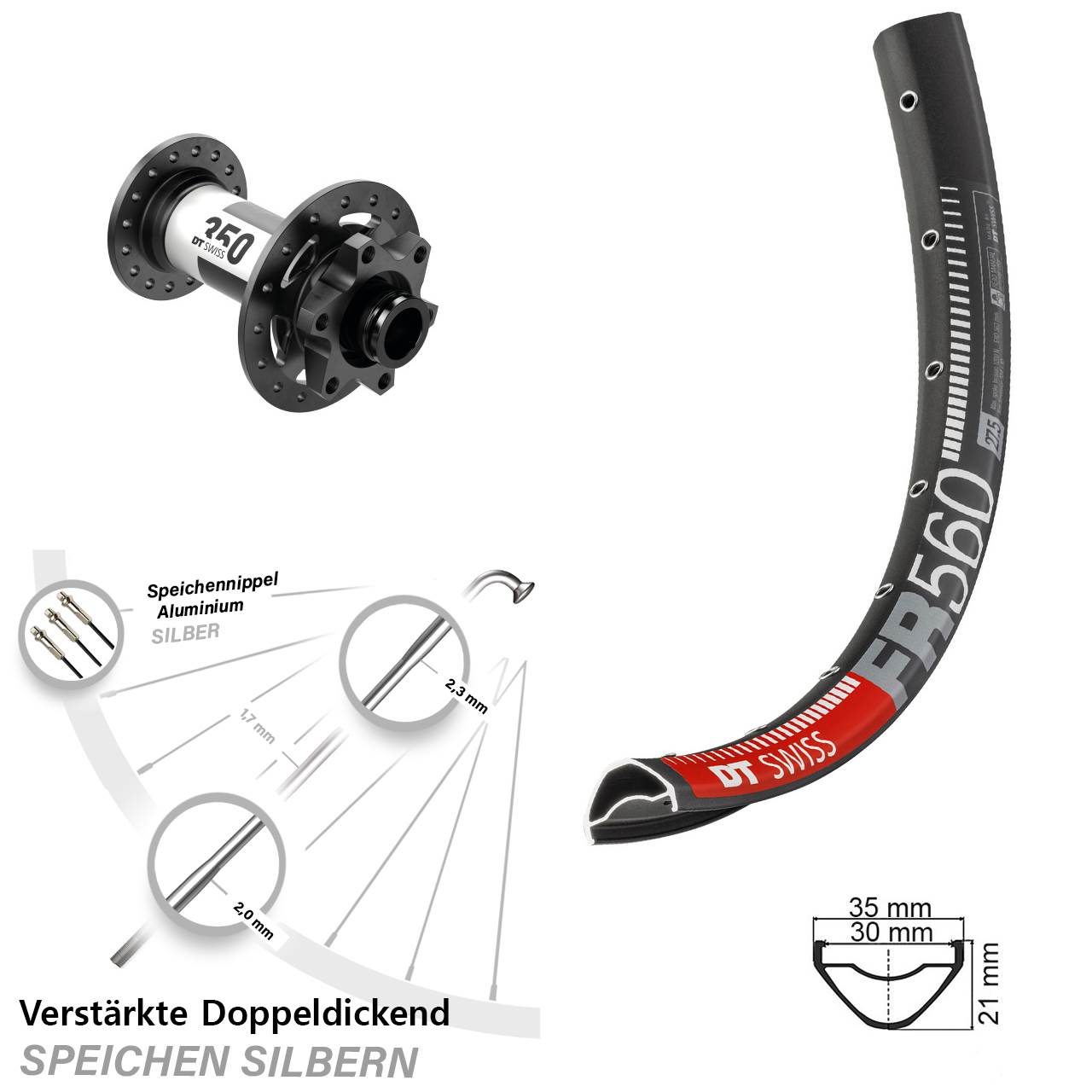 DT Swiss FR 560-350 26 Zoll Vorderrad 6-Loch 15x100