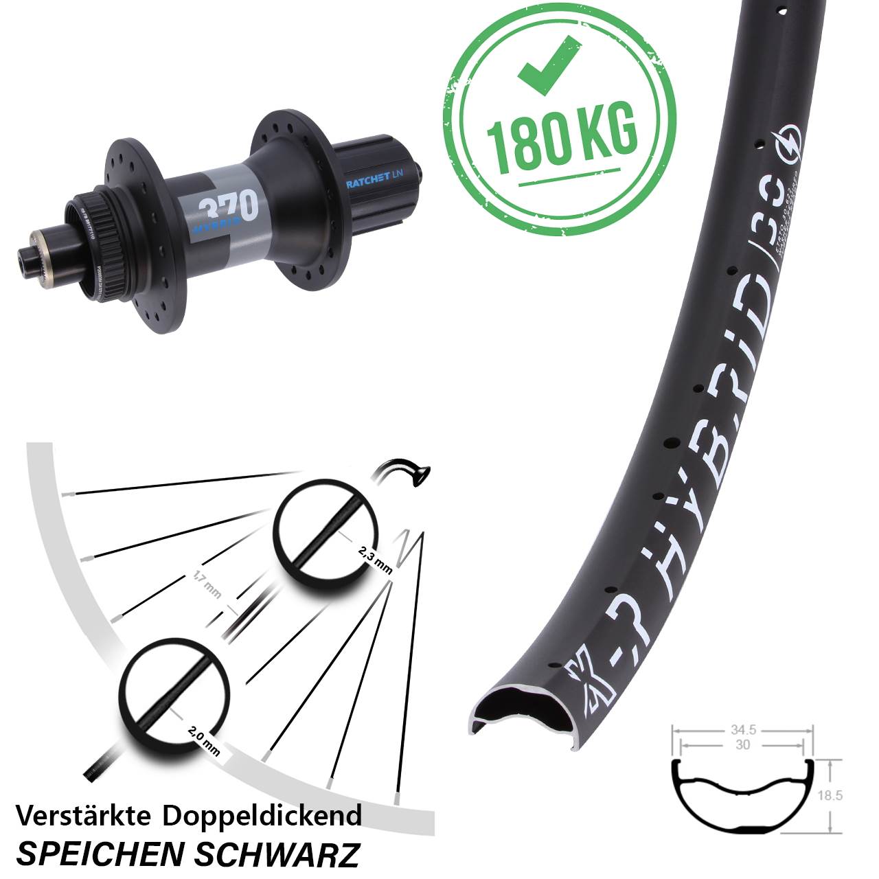 KX-R Hybrid 30 DT Swiss 370 29 Zoll Disc Laufrad QR Boost 8-11 fach HG