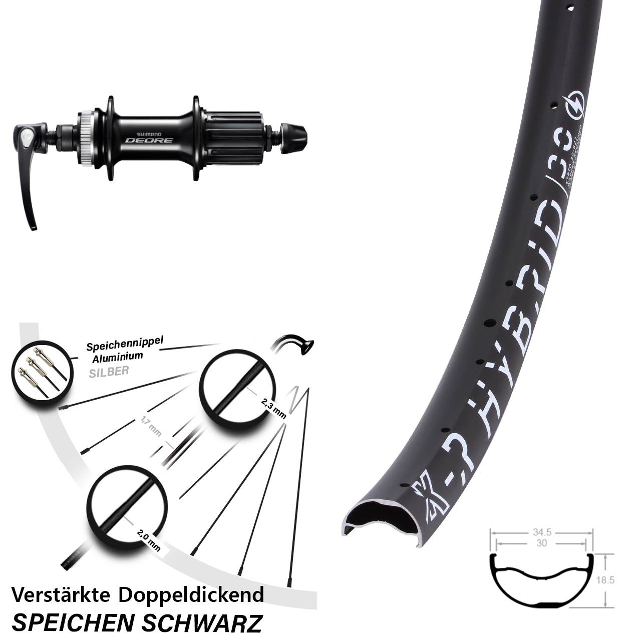 KX-R Hybrid 30 Shimano Deore FH-M6000 29 Zoll Hinterrad Centerlock QR 8-11 fach