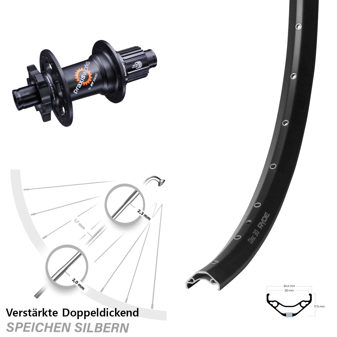 Ryde Disc 30 DT Swiss 350 29 Zoll 6-Loch Hinterrad 12x142 Micro Spline