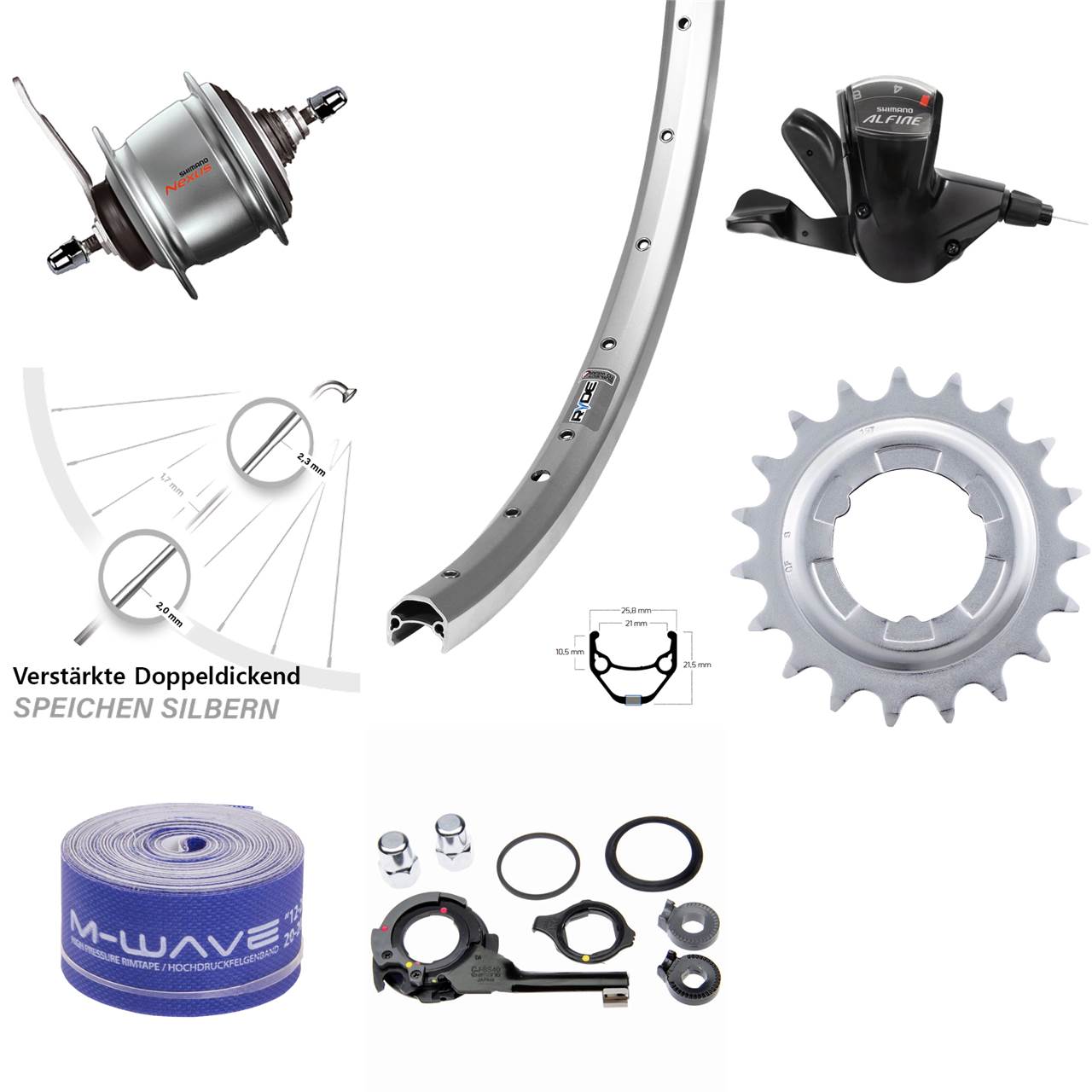 27,5 Zoll Ryde Zac 421 Shimano Nexus 8 Gang Hinterrad mit Rücktrittbremse