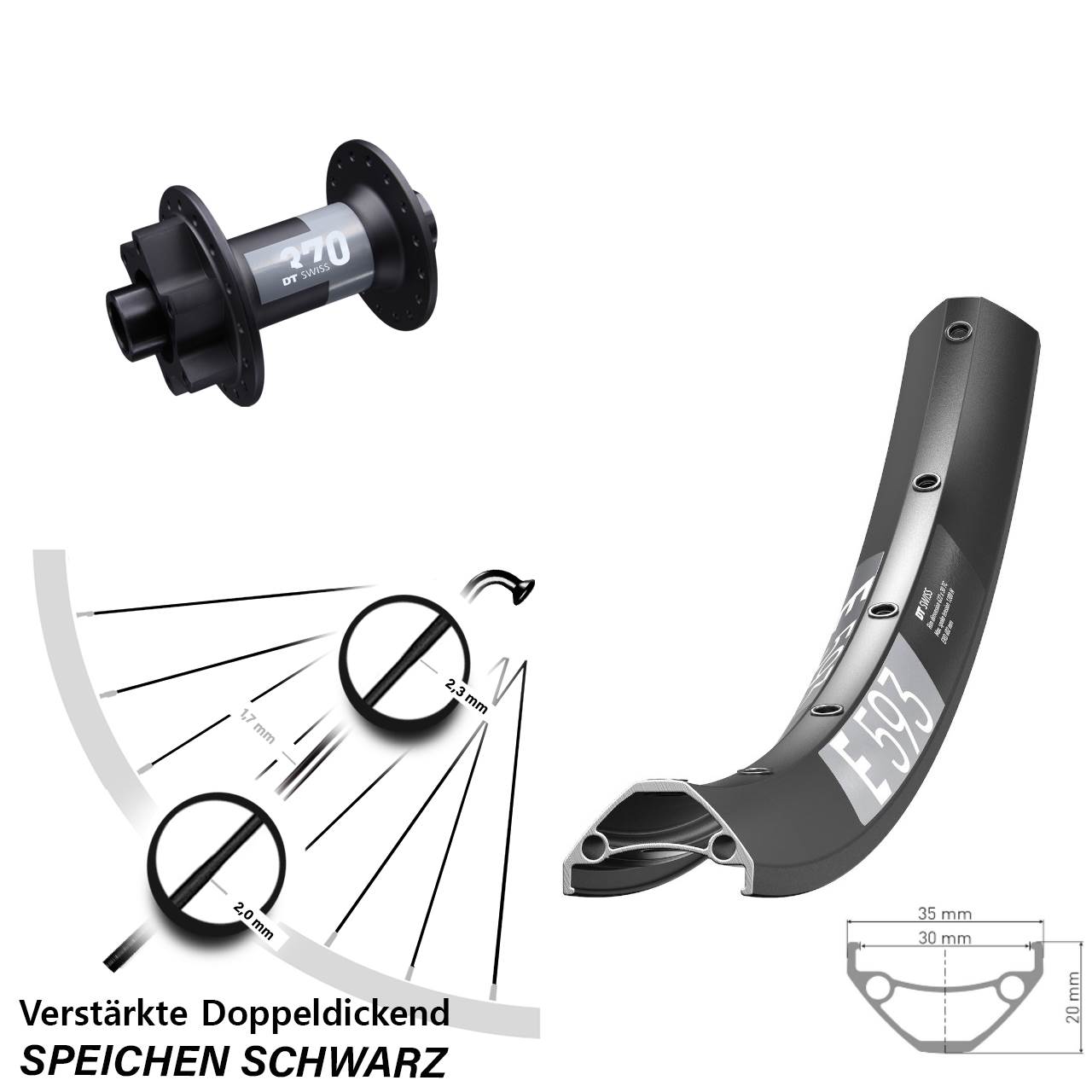650B DT Swiss E 593-370 6-Loch Vorderrad 15x100