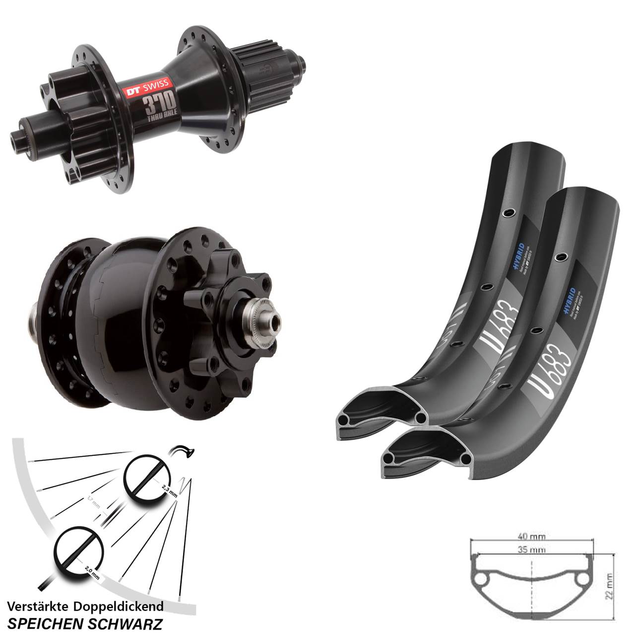 Laufradsatz 6-Loch QR 27,5 Zoll DT Swiss U683 370 Hybrid SON 28 Micro Spline