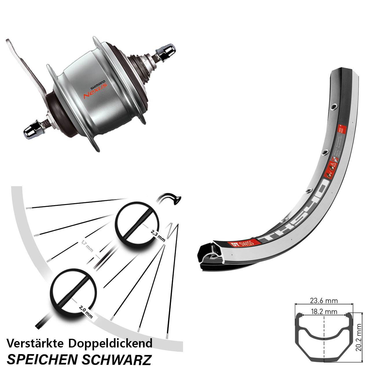 28 Zoll DT Swiss TK540 Hinterrad Shimano Nexus 8 Gang mit Rücktrittbremse