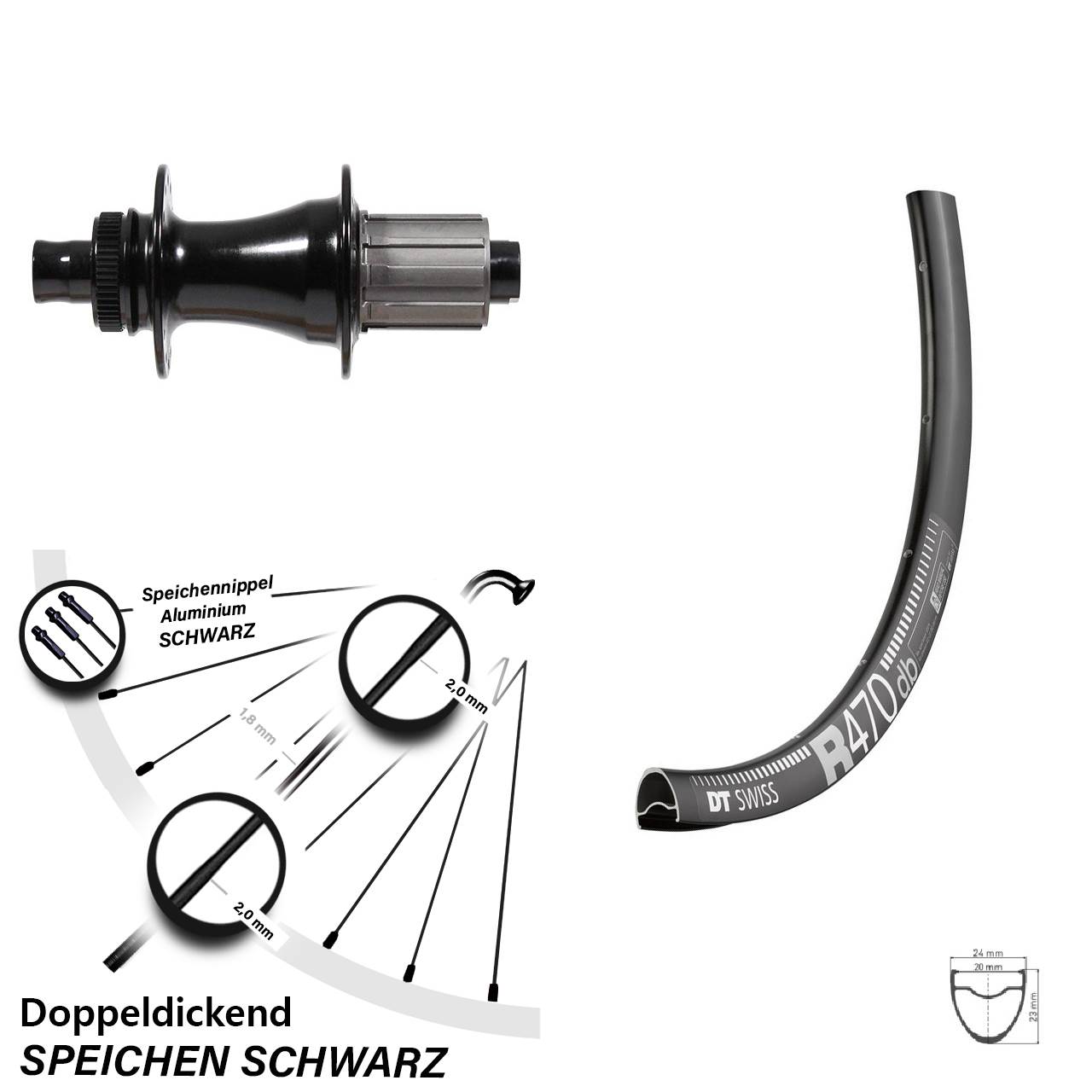 28 Zoll Hinteres Rad DT Swiss R 470 DB mit Formula CL-142S Nabe 8-11 fach