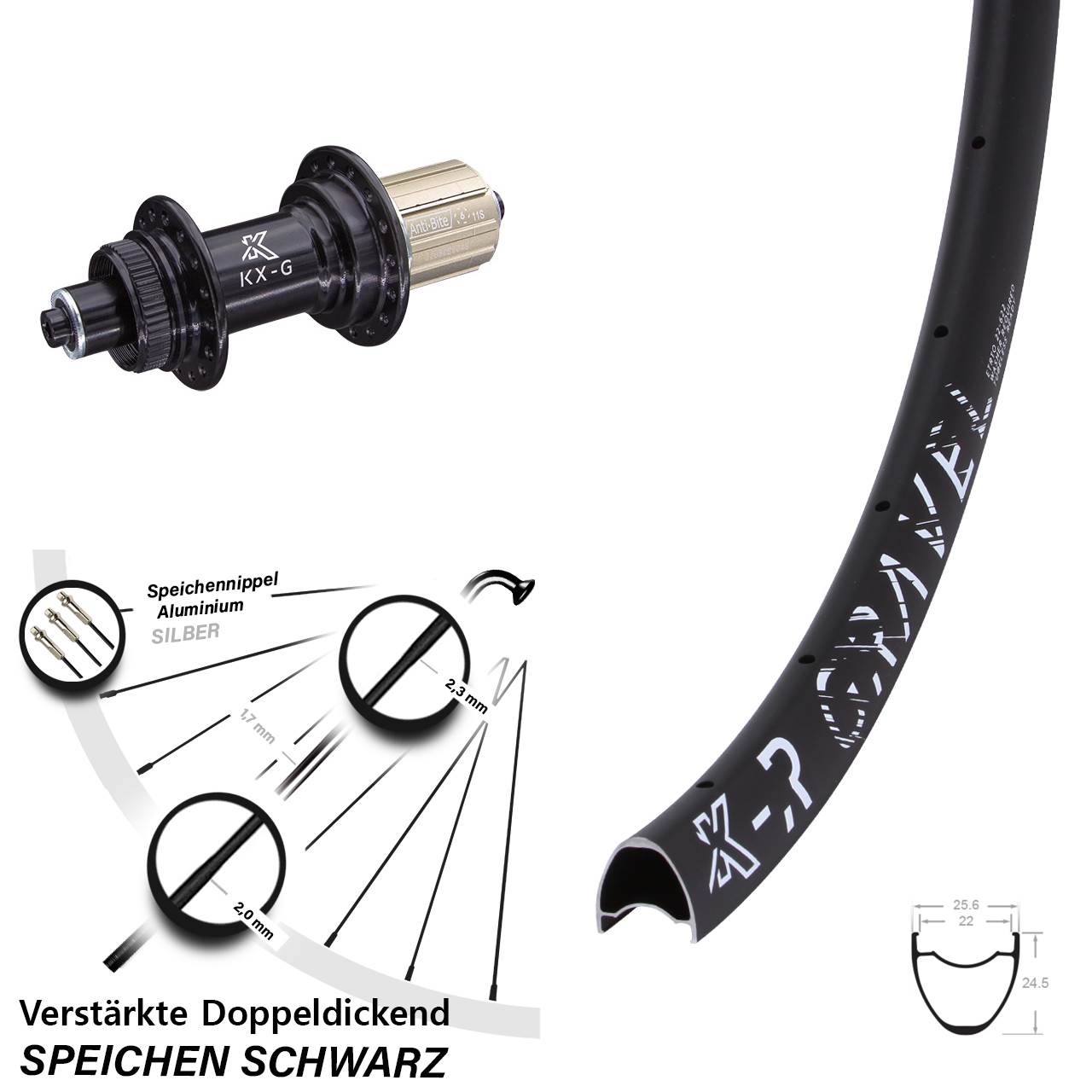 Centerlock Hinterrad 28 Zoll KX-R Gravel verstärkt 8-12 fach für Schnellspanner
