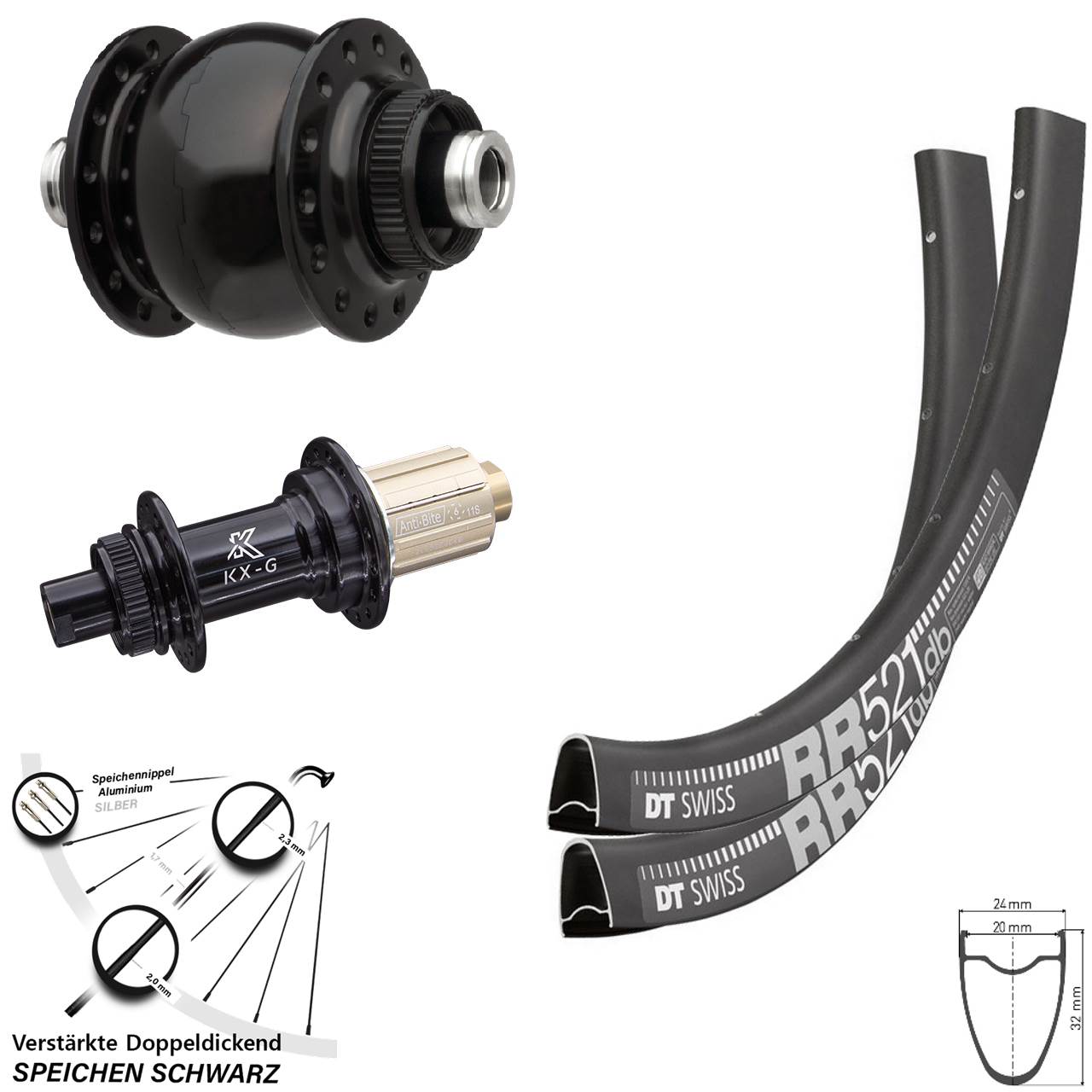 DT Swiss RR521 KX-G SON 28 Zoll Laufradsatz Centerlock 12x100/142 8-12 fach