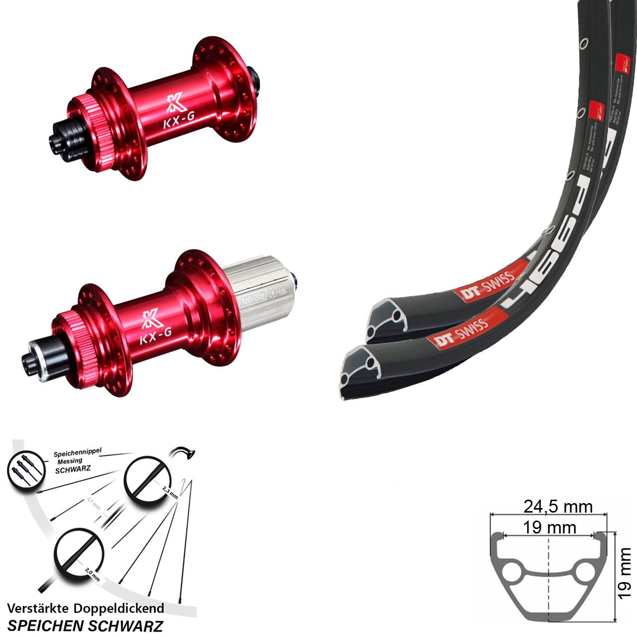 Laufradsatz Centerlock QR 28 Zoll DT Swiss 466 KX-G rot 8-12 fach HG