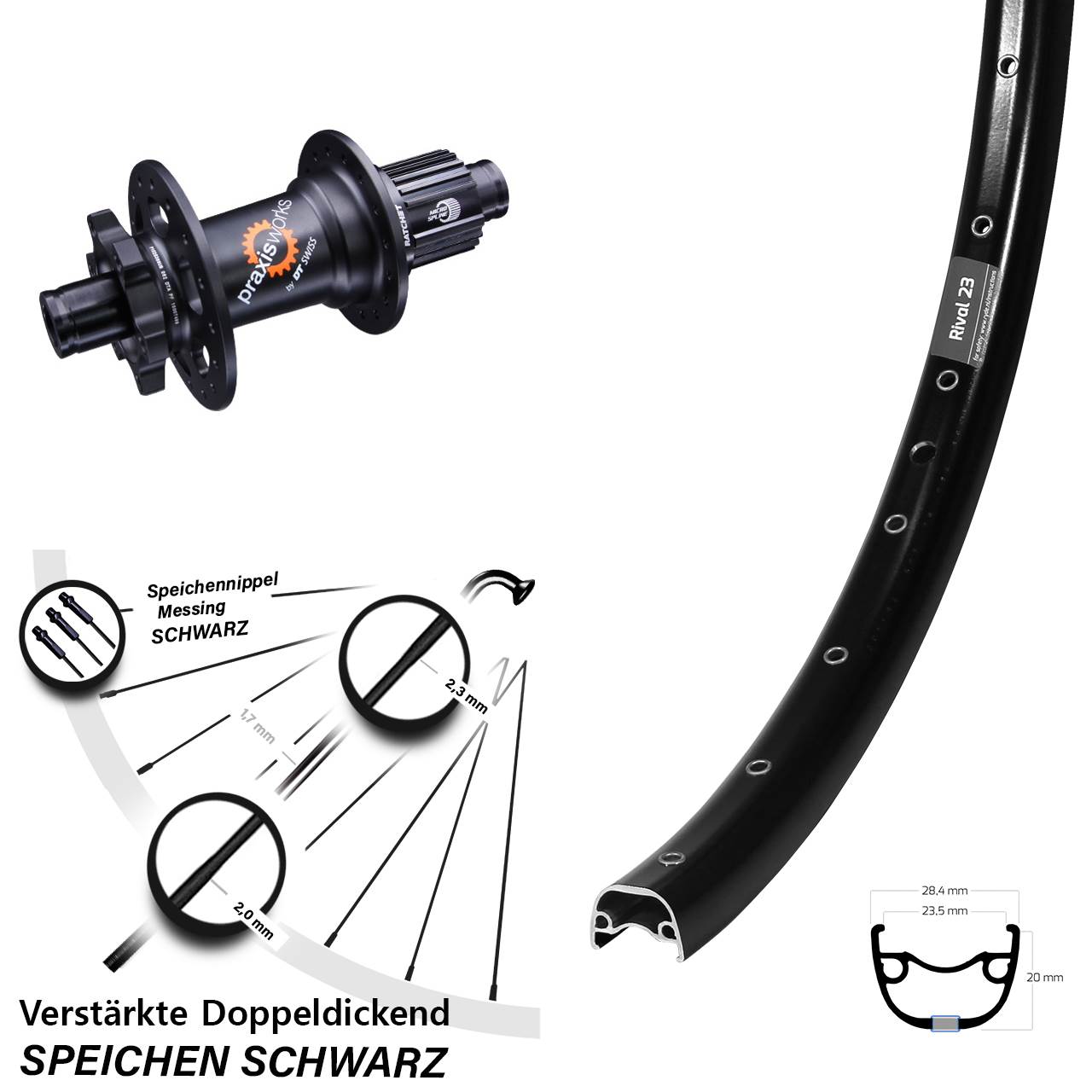 Disc Hinterrad 650B Ryde Rival 23 DT Swiss 350 Shimano Micro Spline 12x142
