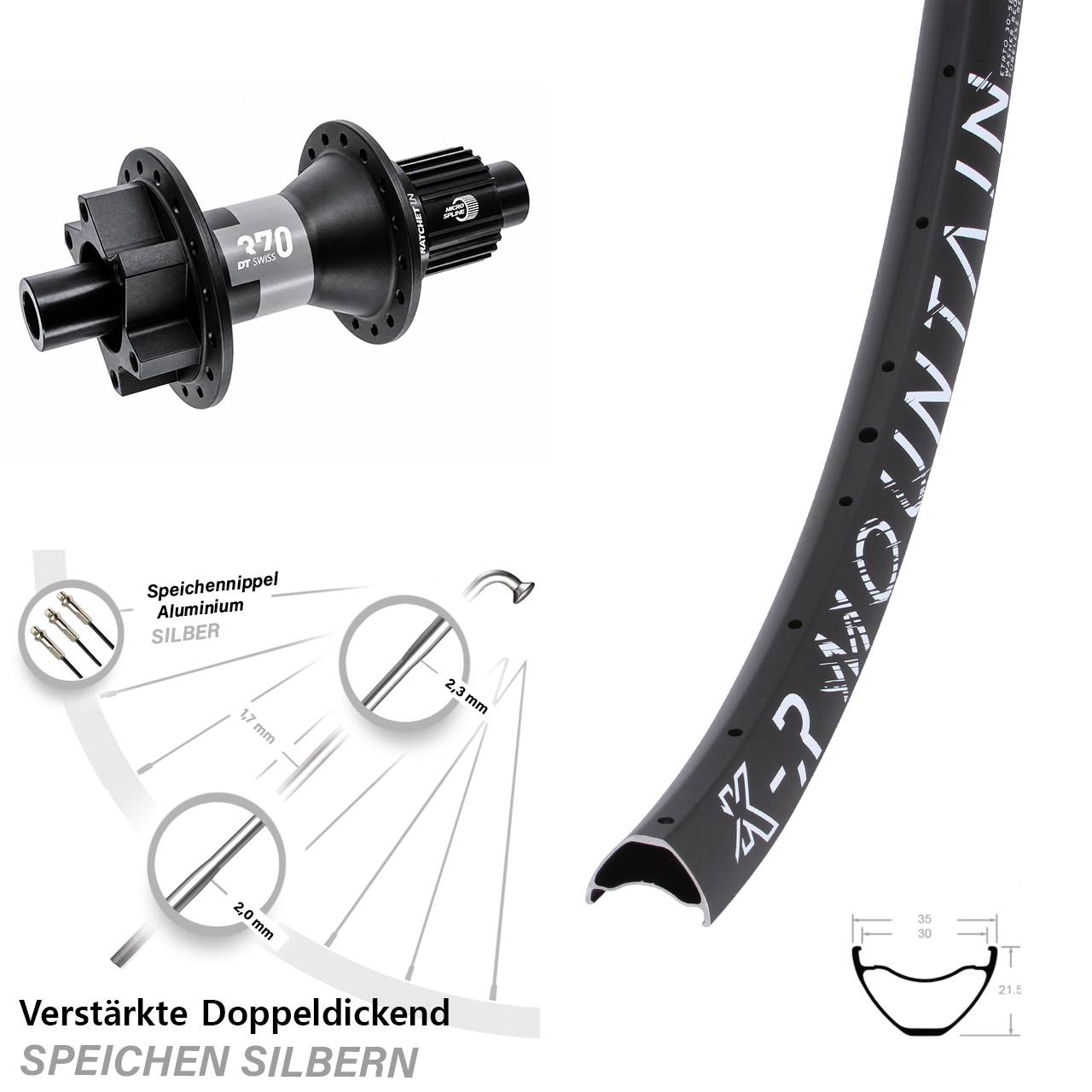 29 Zoll KX-R Mountain DT Swiss 370 Hinterrad 6-Loch 12x142 Micro Spline