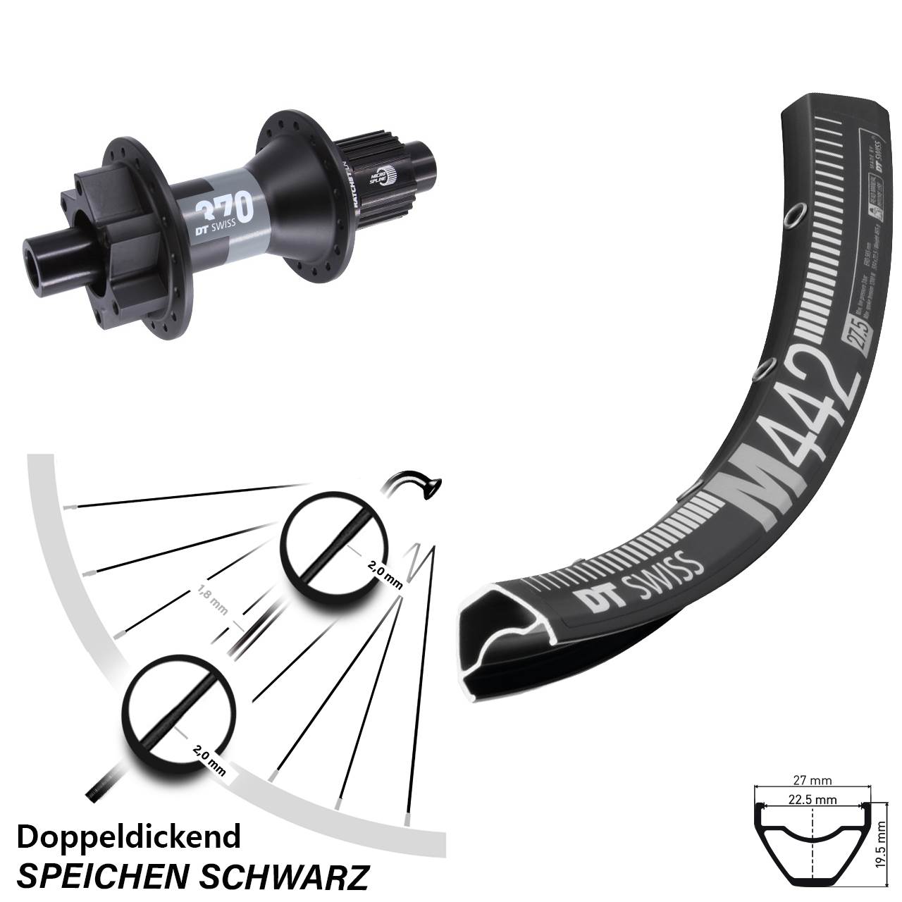 28 Zoll M442 DT Swiss 370 Boost Disc Hinterrad 12x148 Shimano Micro Spline