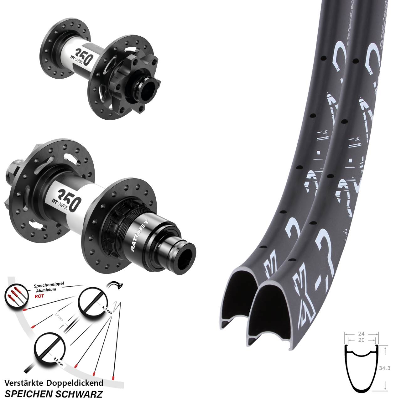 6-Loch Laufradsatz 15x100 12x142 28 Zoll KX-R Road DT Swiss 350 XD
