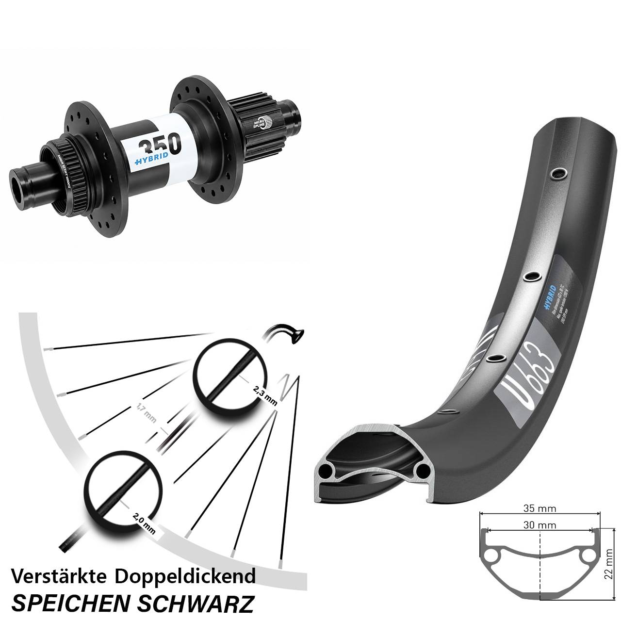 29 Zoll Hinterrad Centerlock 12x148 DT Swiss U 663-Hybrid 350 Shimano Micro Spline