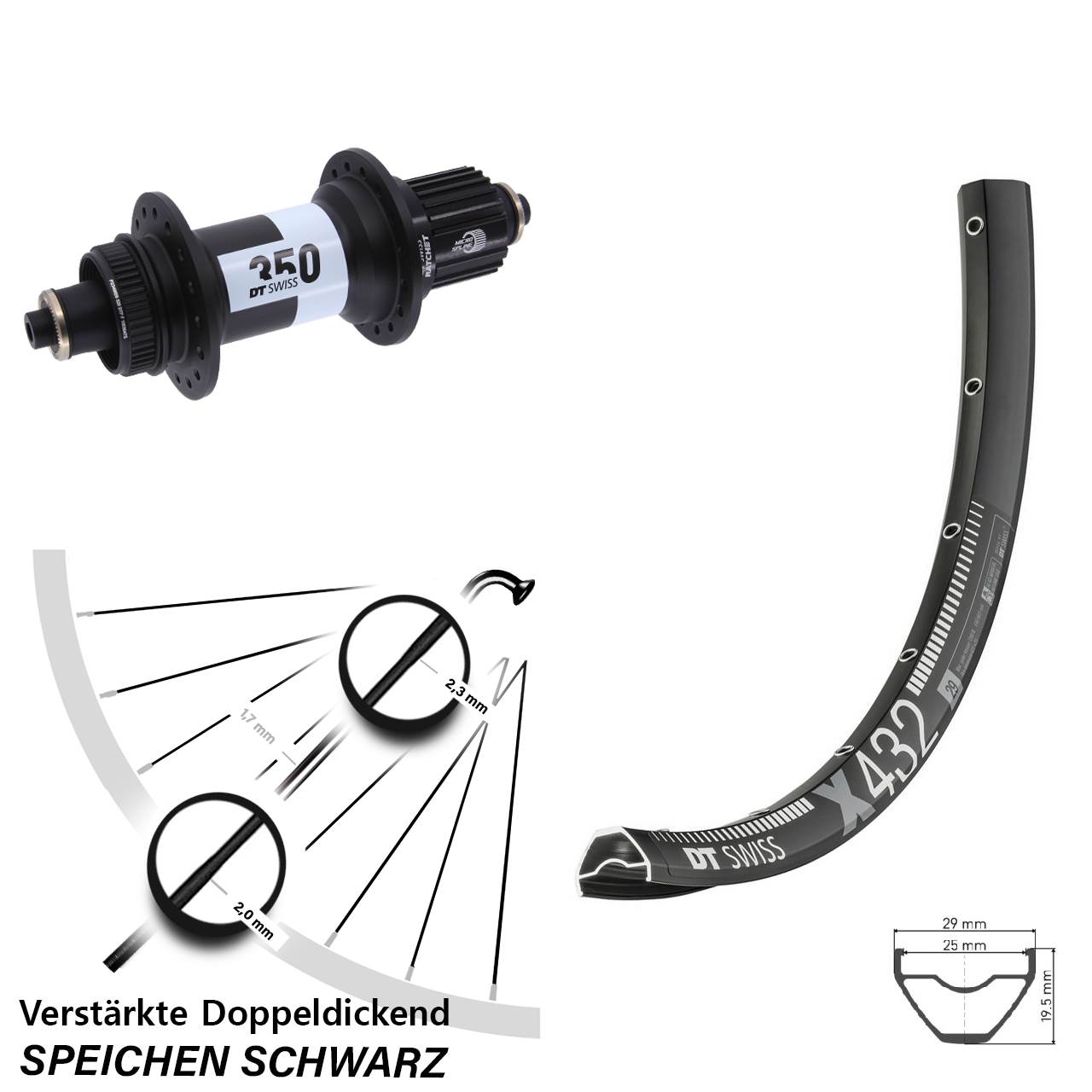 DT Swiss X 432-350 29 Zoll Disc Laufrad QR Boost Micro Spline