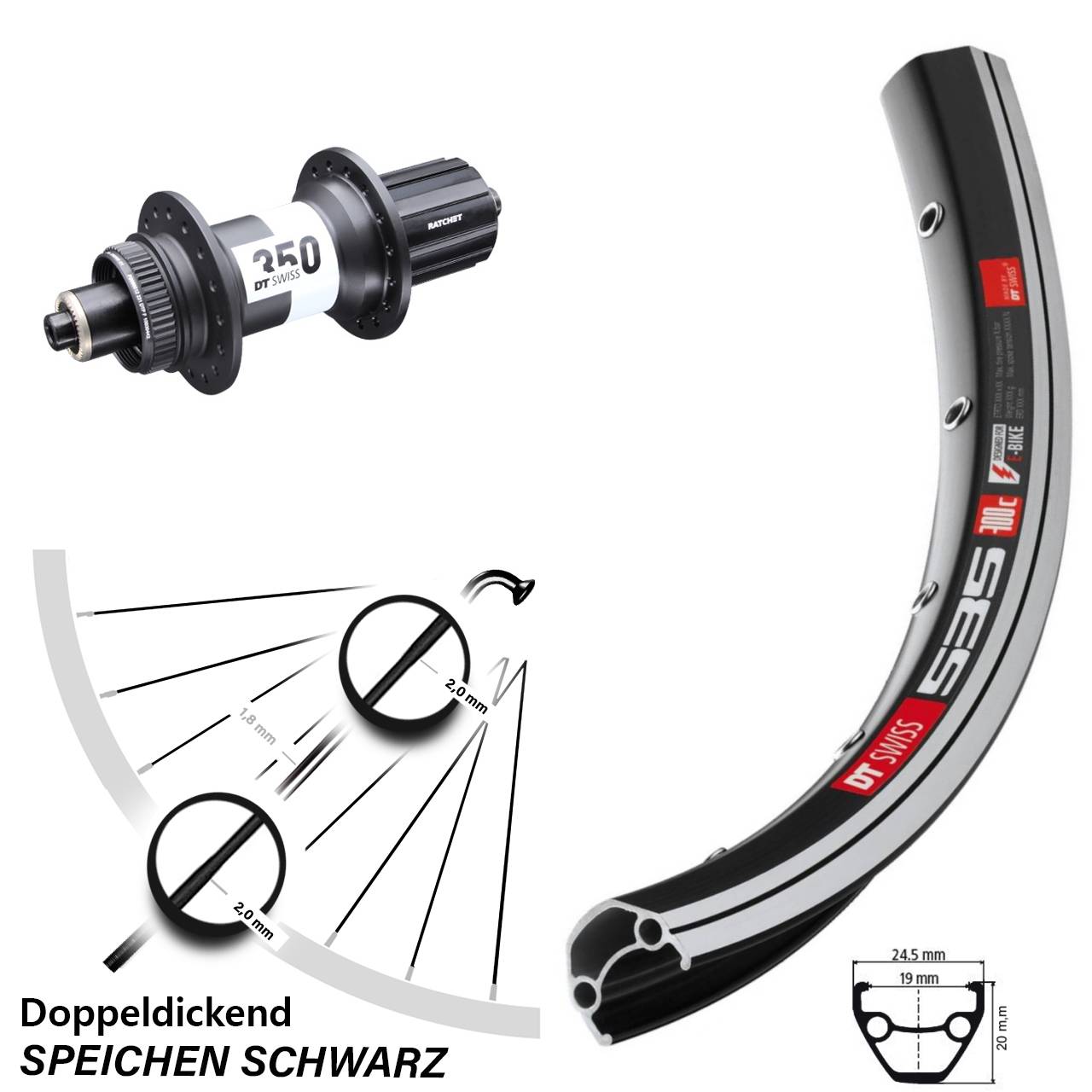 DT Swiss 535-350 26 Zoll Hinterrad QR 8-11 fach