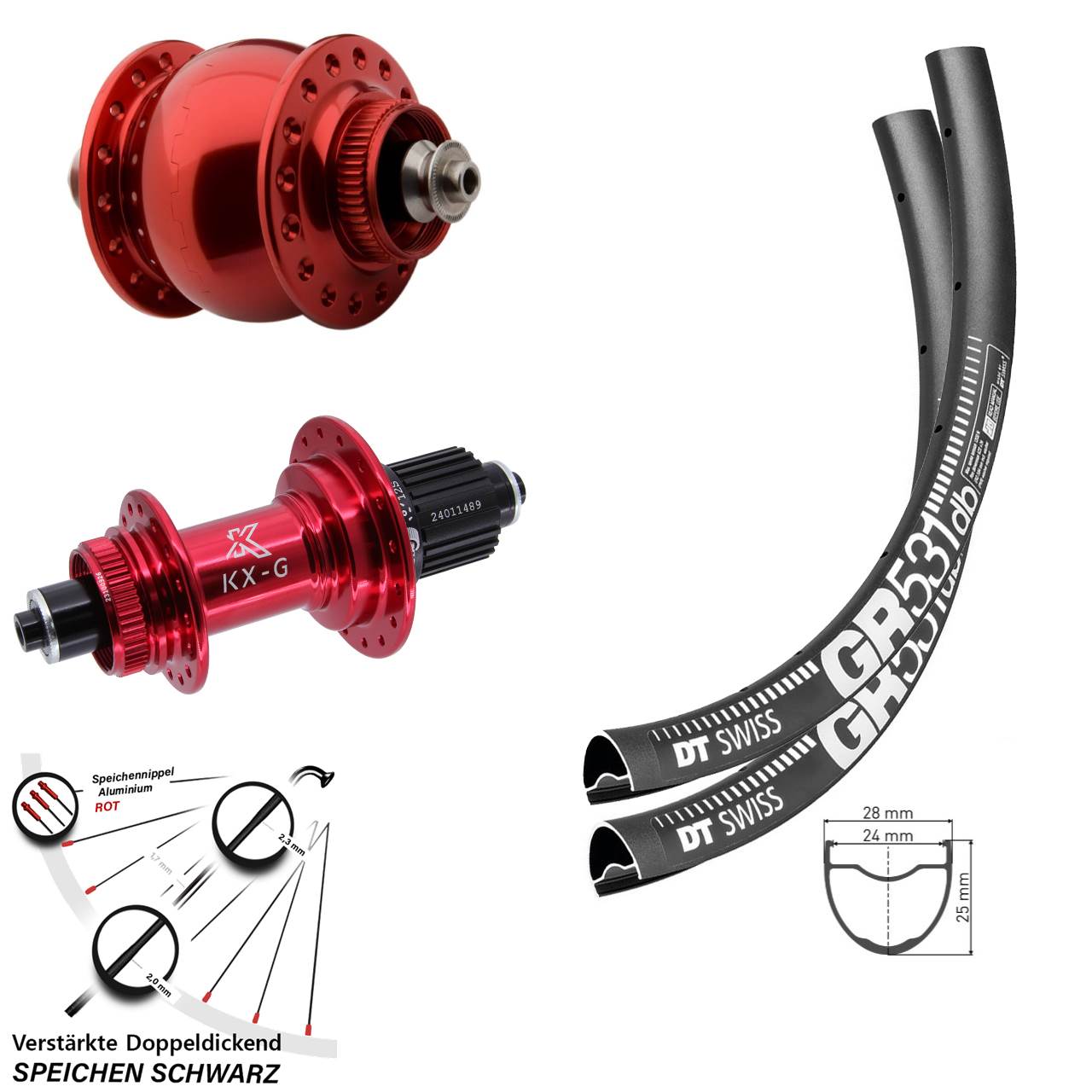 Disc Laufrad-Satz QR 28-29 Zoll DT Swiss GR531 KX-G SON delux rot Micro Spline