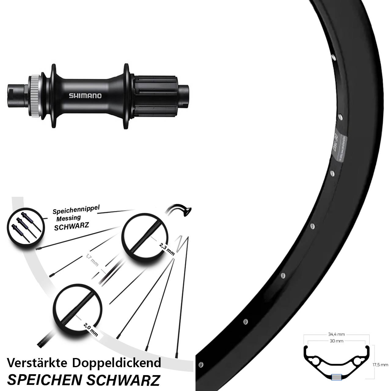 27,5 Zoll Ryde Disc 30 Shimano FH-MT400 Hinterrad 12x142 8-11 fach