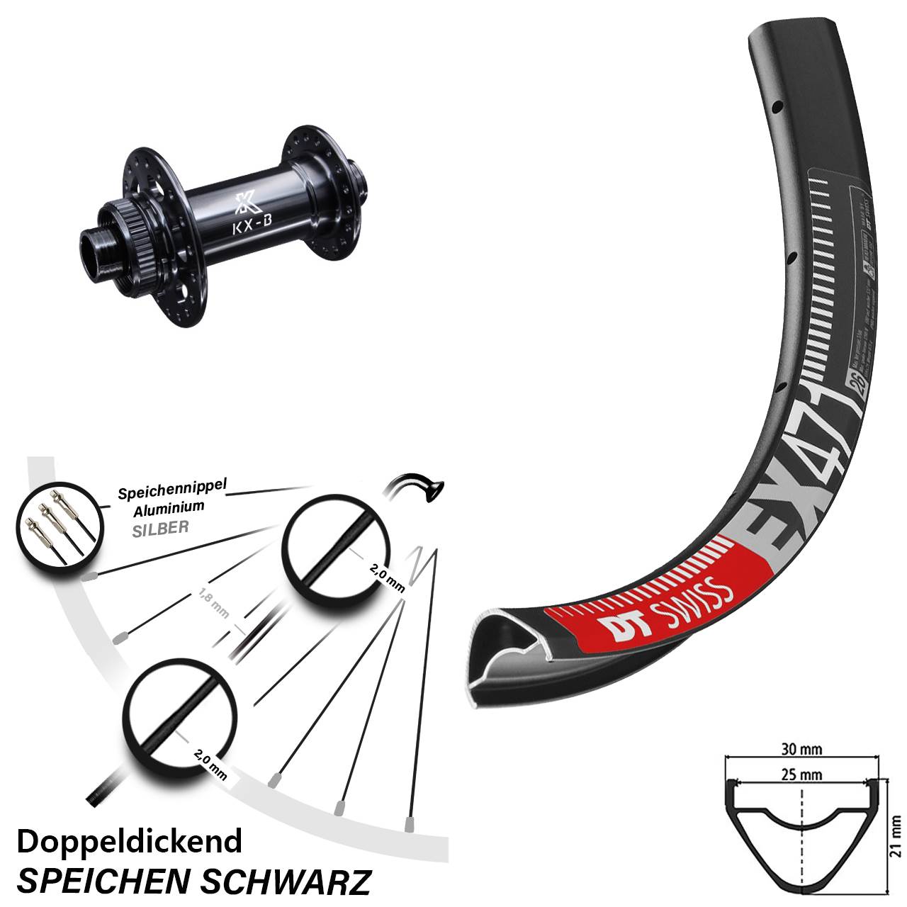 Boost Vorderrad Centerlock 15x110 27,5 Zoll DT Swiss EX 471 KX-B