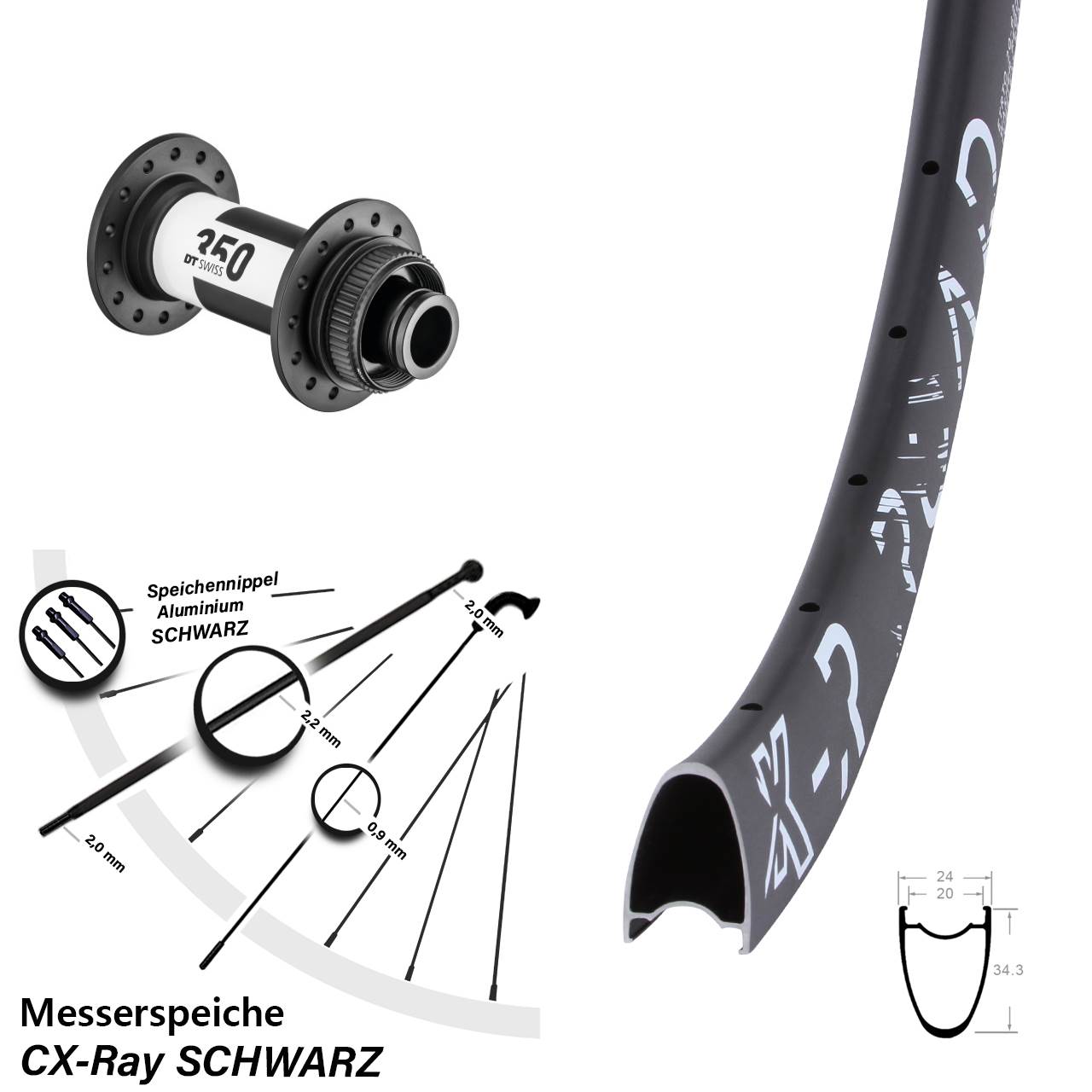 KX-R Road DT Swiss 350 28 Zoll Vorderrad Centerlock 15x100 CX-Ray
