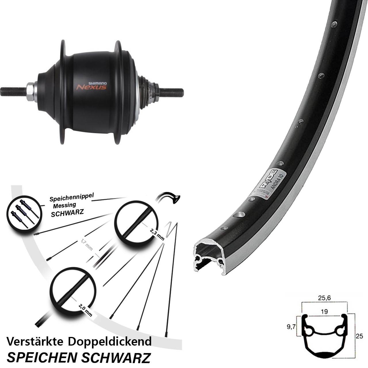 Hinterrad 20 Zoll Ryde Andra 10 Shimano Nexus 8 Gang Premium