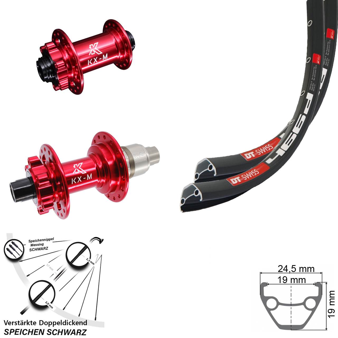 Laufradsatz 6-Loch 15x100 12x142 28 Zoll DT Swiss 466 KX-M rot XD