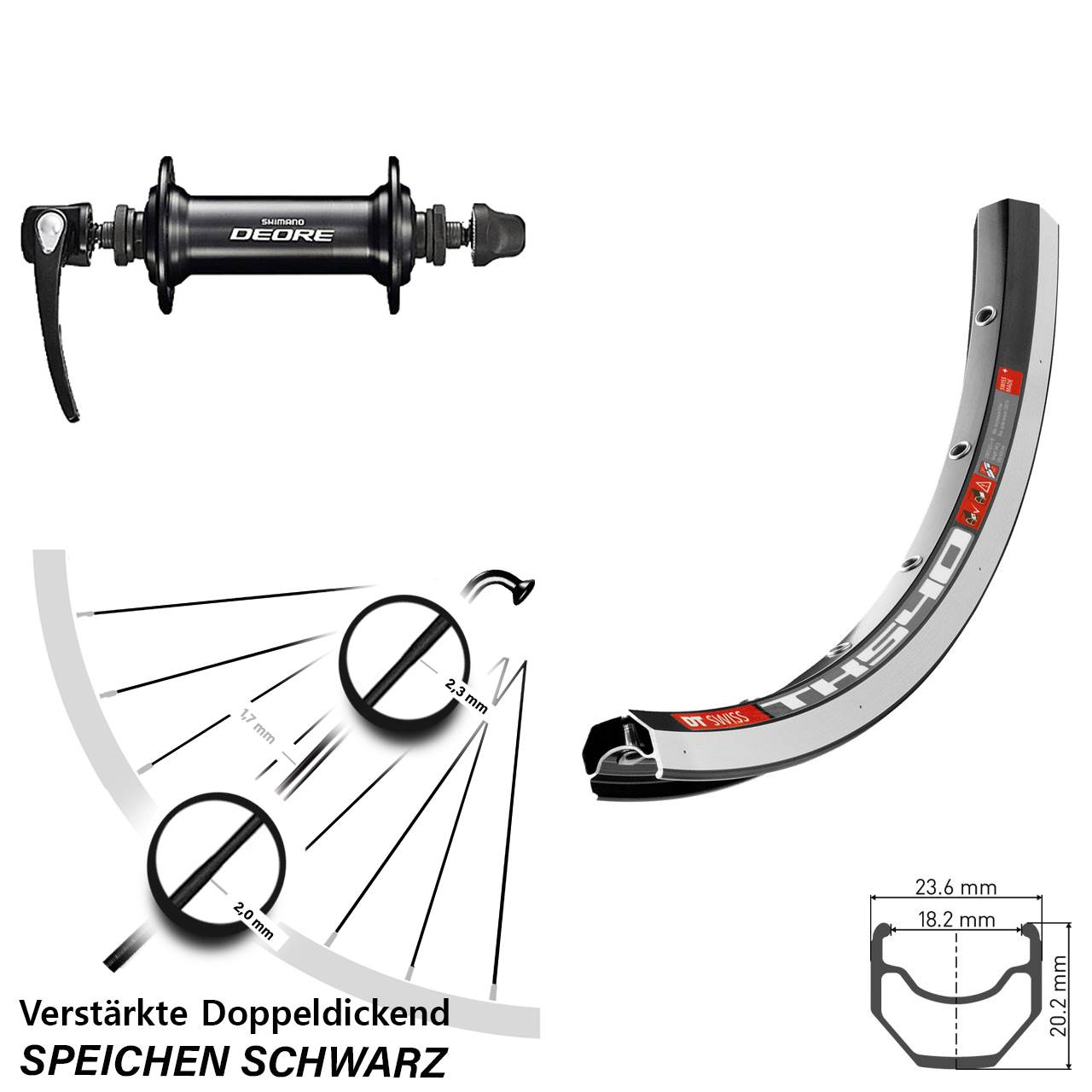28 Zoll DT Swiss TK 540 Shimano HB-T610 Vorderrad für Schnellspanner