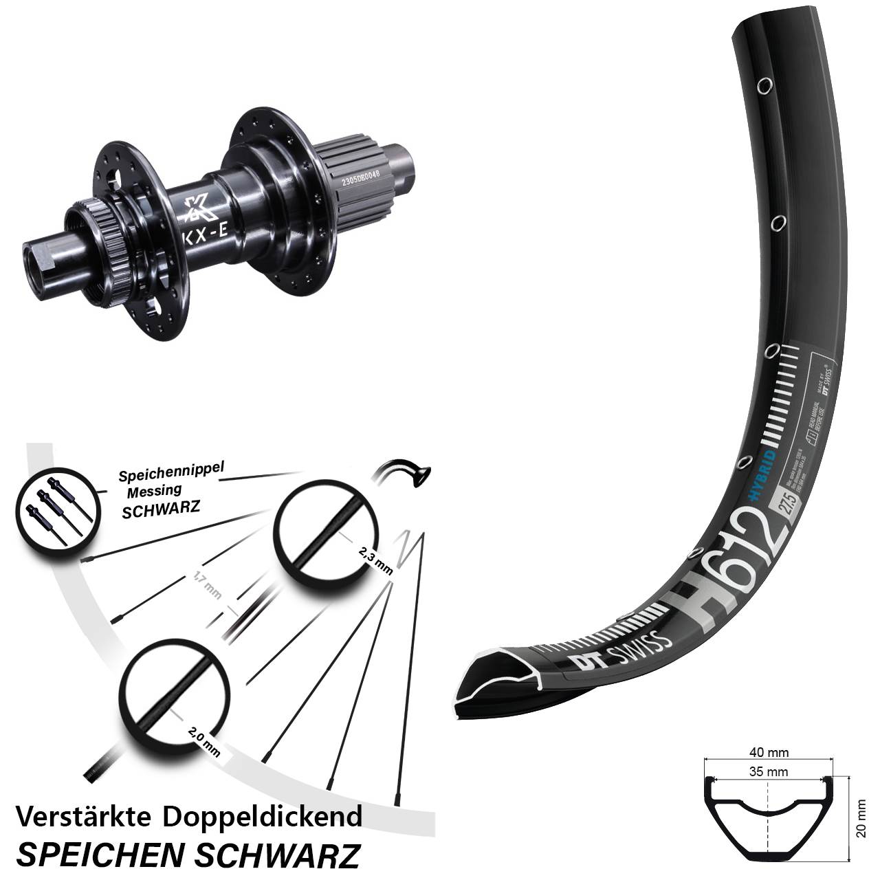 DT Swiss H612 KX-E 27,5 Zoll Disc Hinterrad 12x142 Micro Spline