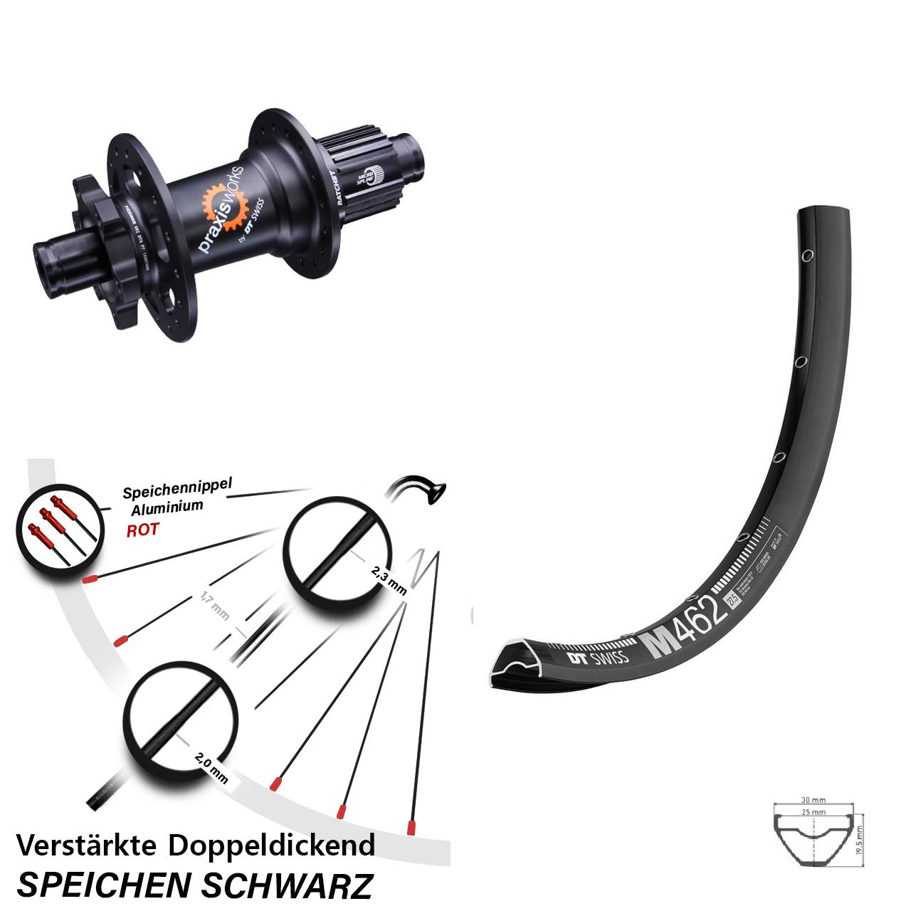 Disc Laufrad 12x142 27,5 Zoll DT Swiss M462 350 Shimano Micro Spline
