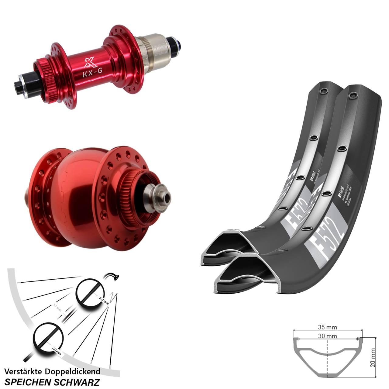 29 Zoll DT Swiss F572 KX-G rot SON 28 Laufradsatz Centerlock für Schnellspanner XDR