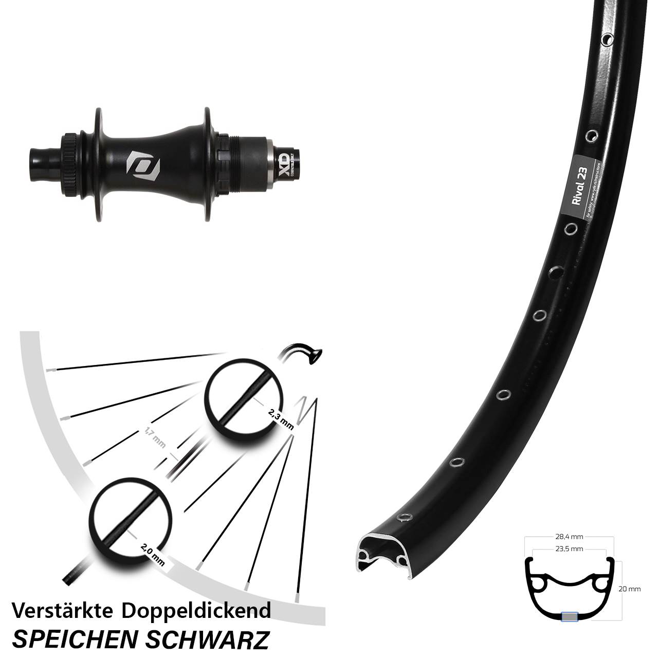 Centerlock Hinterrad 12x148 27,5 Zoll Ryde Rival 23 Syncros SRAM XD Boost