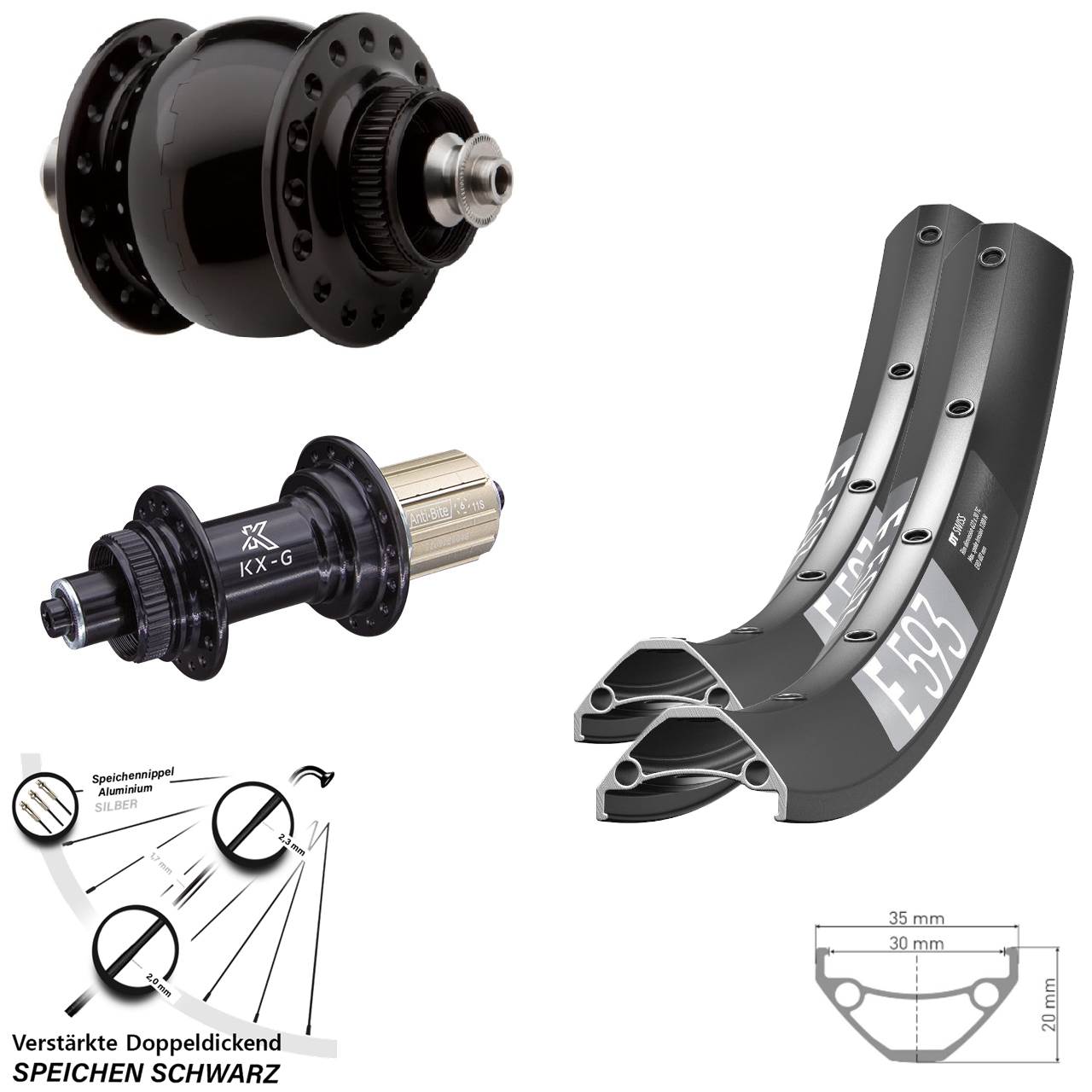29 Zoll DT Swiss E593 KX-G SON delux Disc Laufrad-Satz für Schnellspanner 8-12 fach HG