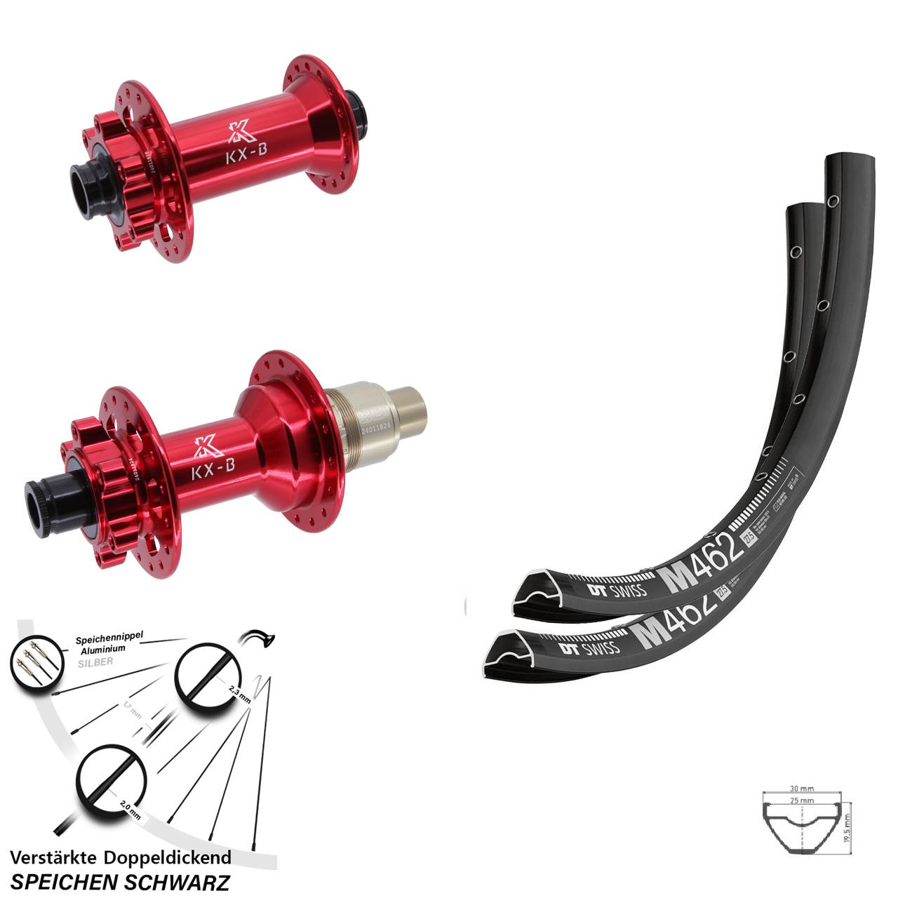 DT Swiss M462 KX-B rot 29 Zoll Disc Laufradsatz 15x110 12x148 SRAM XD