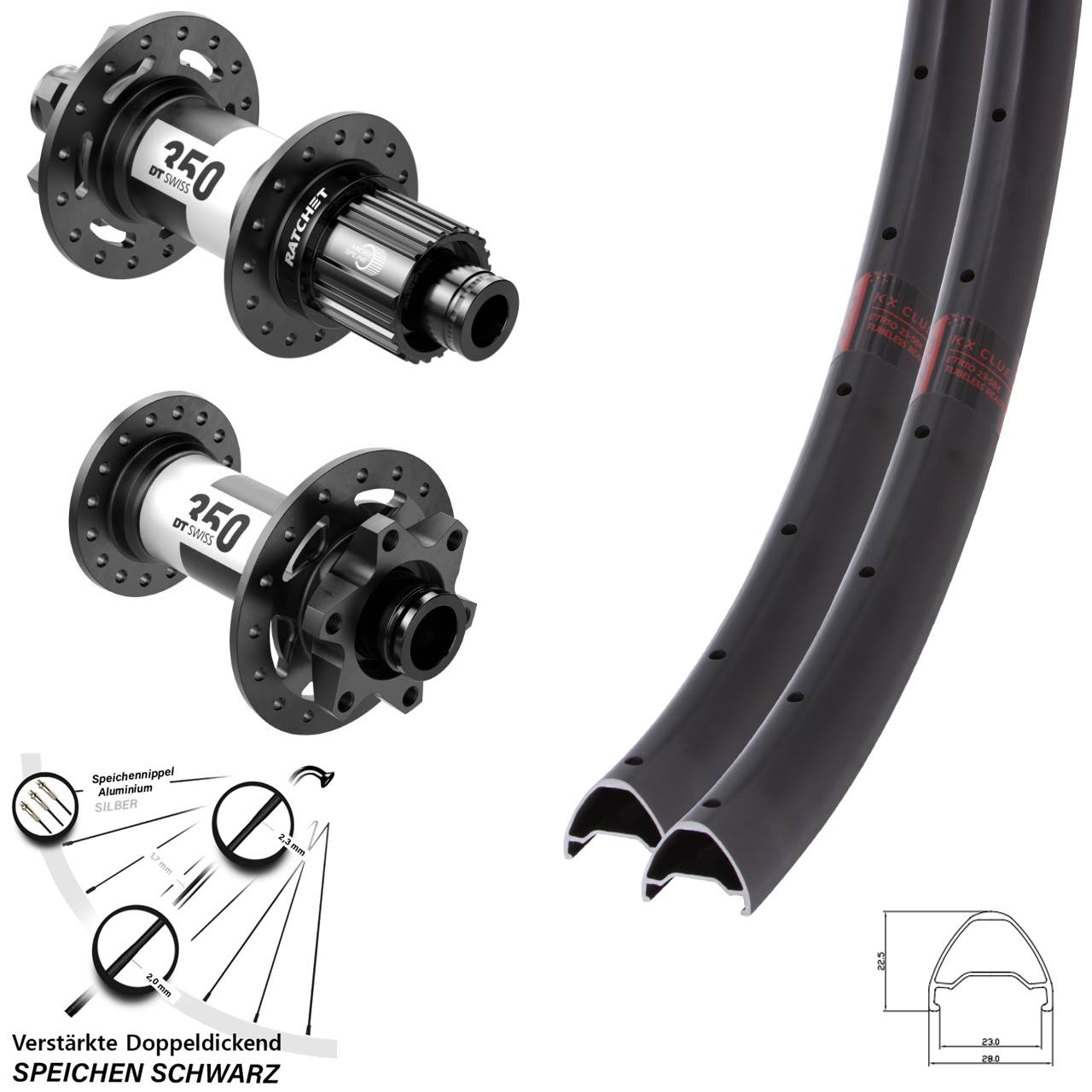 6-Loch Laufradsatz 27,5 Zoll KX Clue DT Swiss 350 Shimano Micro Spline 15x110 12x148