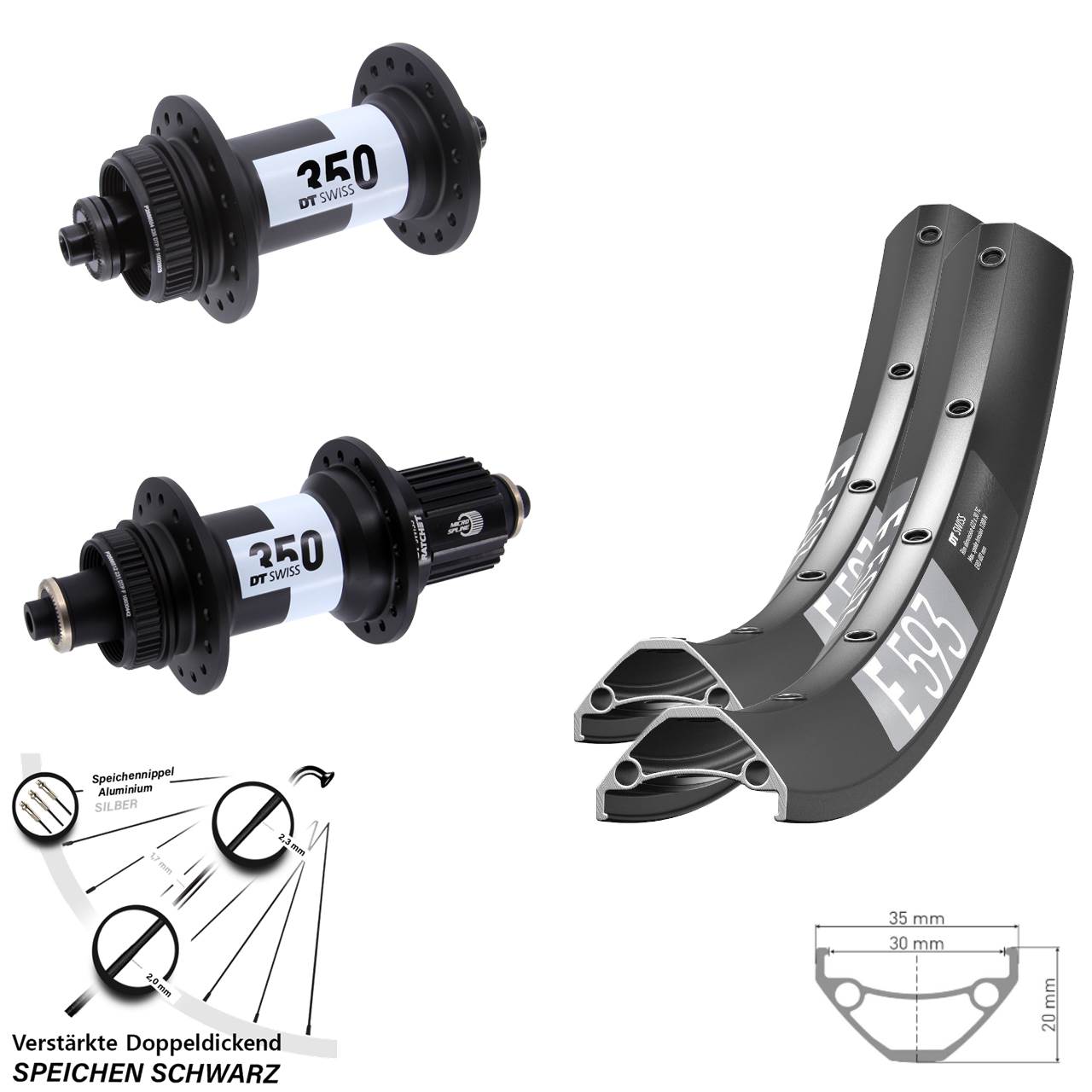 Centerlock Laufradsatz QR 29 Zoll DT Swiss E 593-350 DT Swiss 350 Micro Spline