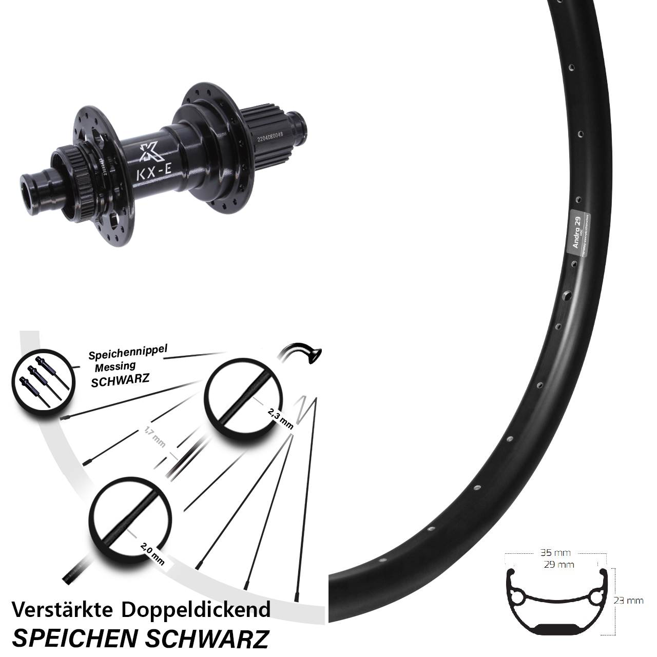 Disc Hinterrad 12x148 26 Zoll Ryde Andra 29 KX-E Heavy Duty Shimano Micro Spline