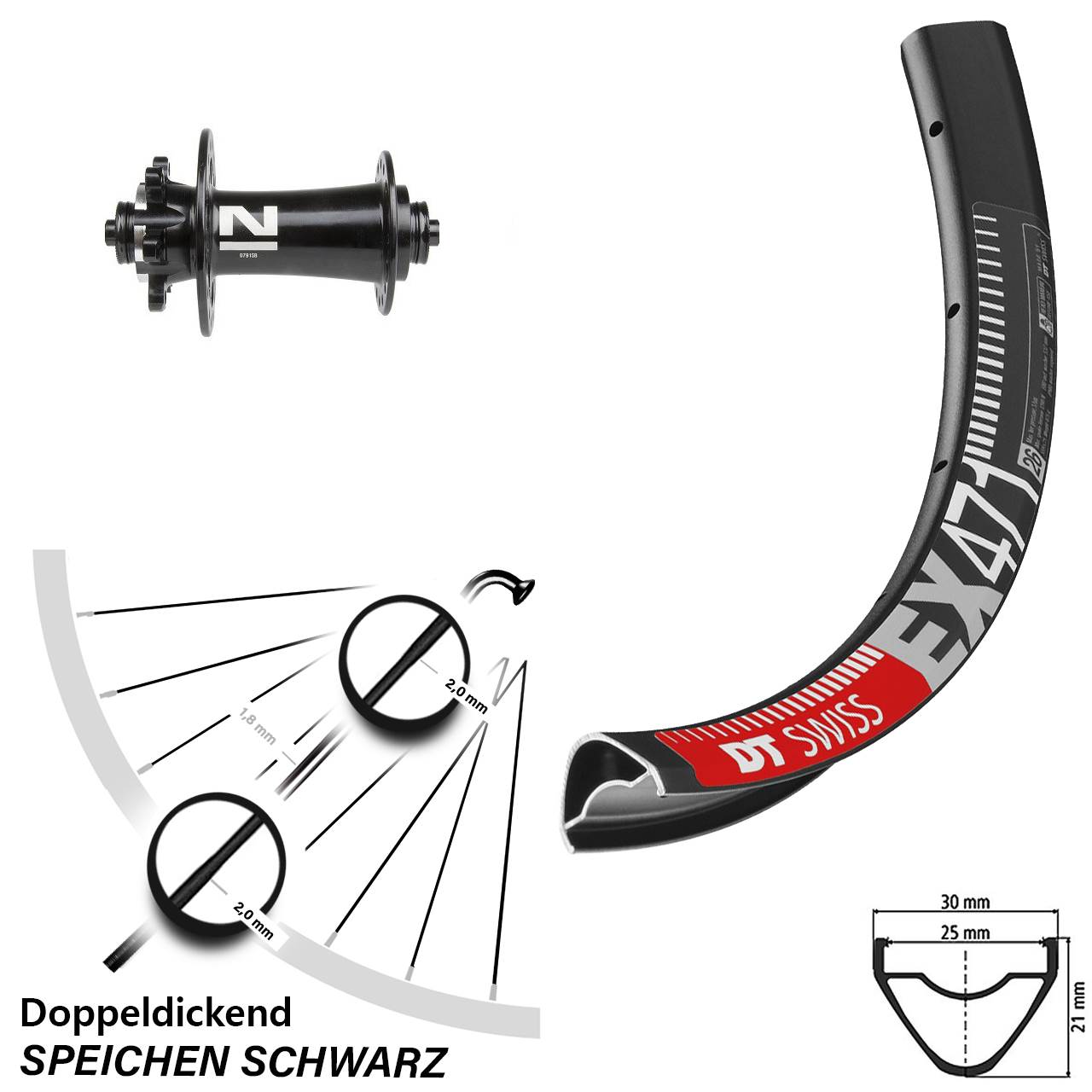 6-Loch Vorderrad für Schnellspanner 27,5 Zoll DT Swiss EX 471 Novatec D791SB