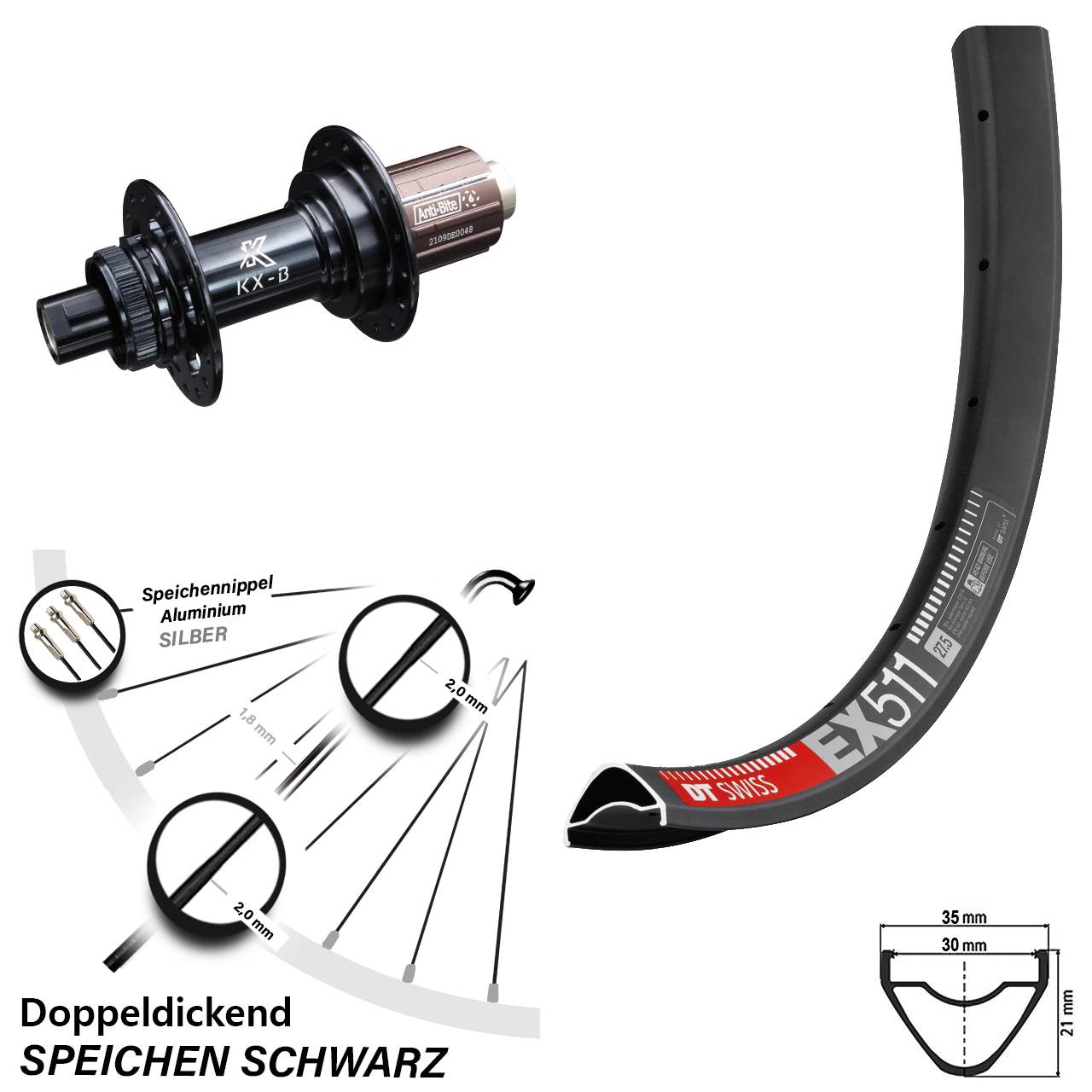 27,5 Zoll Hinterrad DT Swiss EX 511 KX-B Centerlock 8-12 fach 12x148