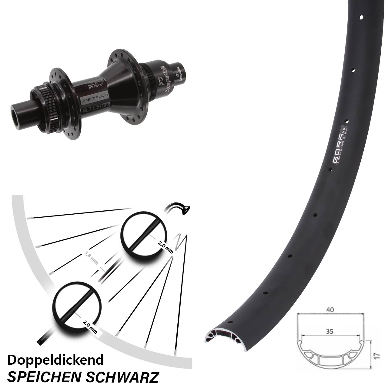 Centerlock Hinterrad 27,5 Zoll Gora 35 DT Swiss 370 XD 12x142