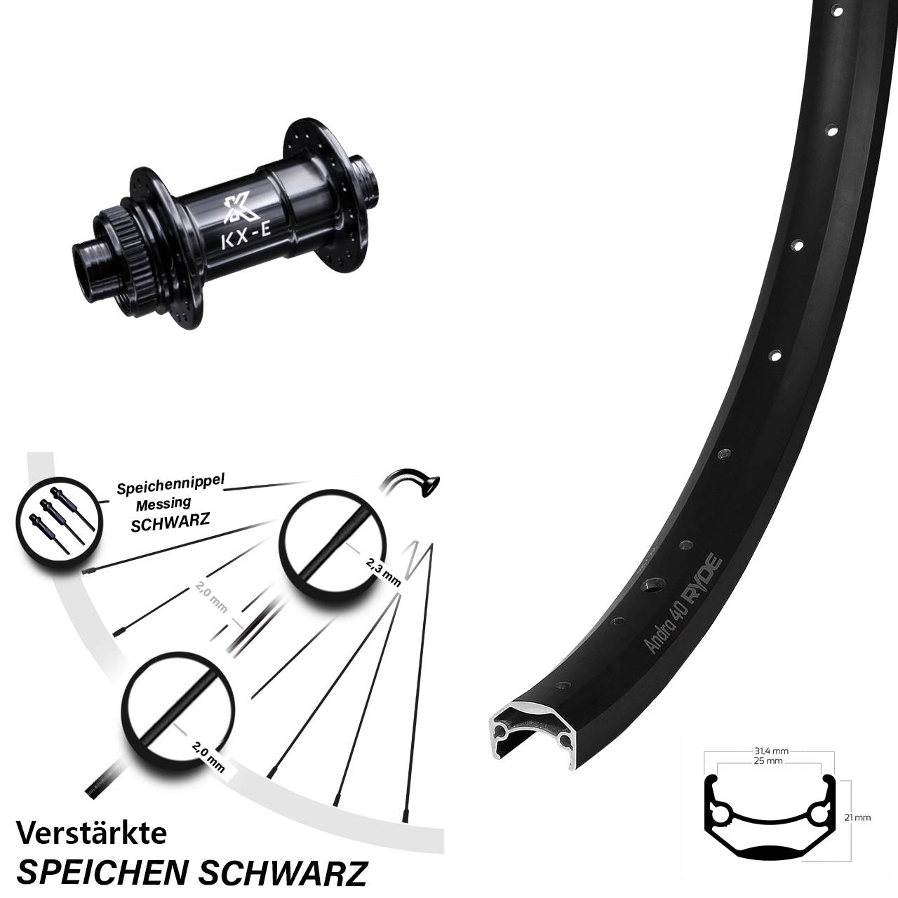 28-29 Zoll Ryde Andra 40 Disc Vorderrad KX-E Centerlock 15x100 mm