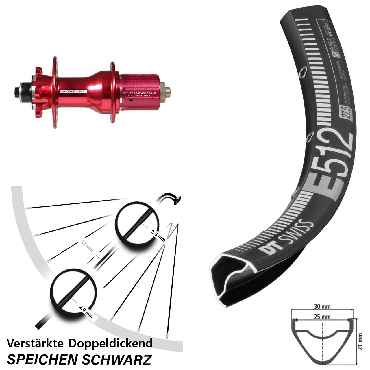 29 Zoll Hinterrad 6-Loch DT Swiss E512 Novatec D792SB 8-12 fach für Schnellspanner