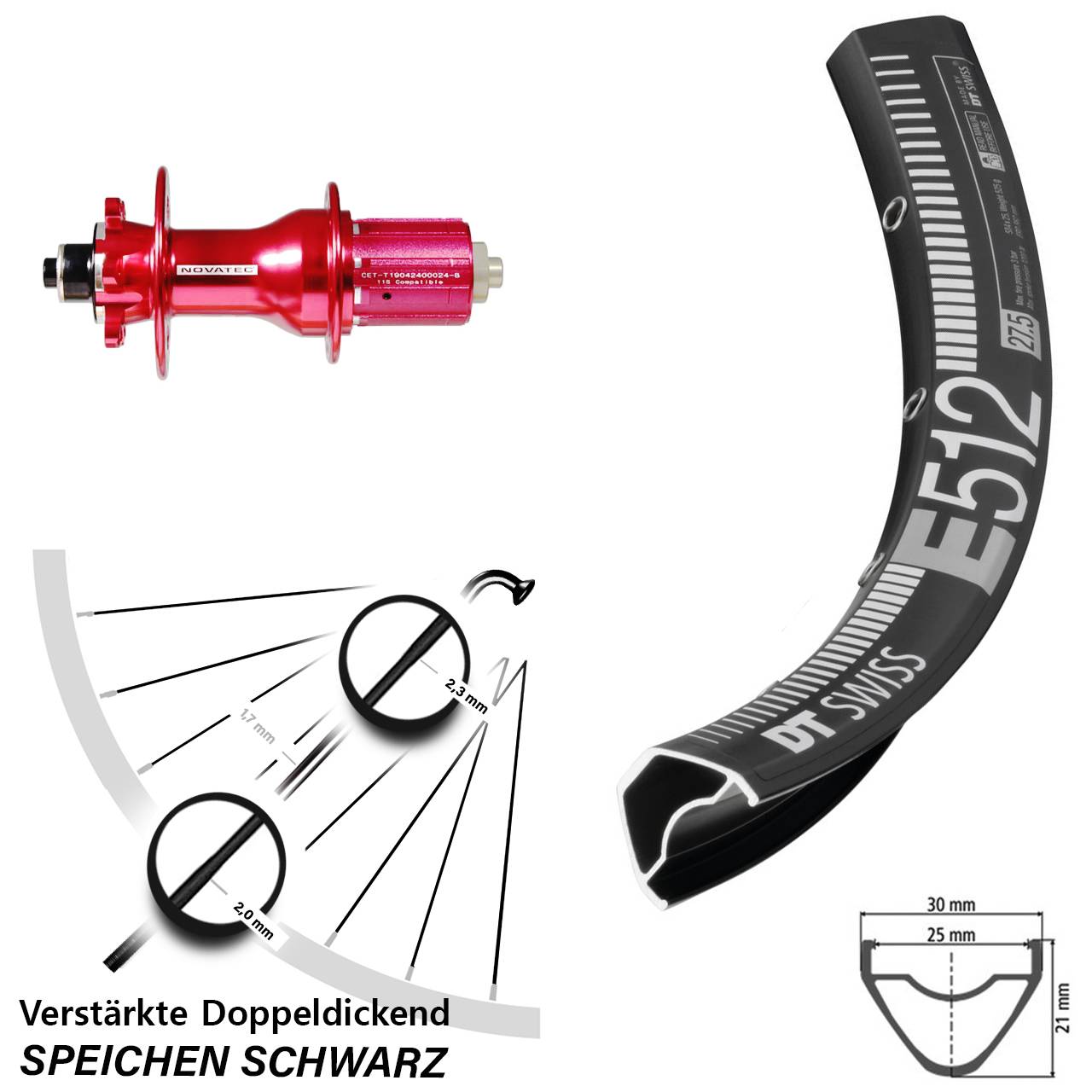 29 Zoll Hinterrad 6-Loch DT Swiss E512 Novatec D792SB 8-12 fach für Schnellspanner