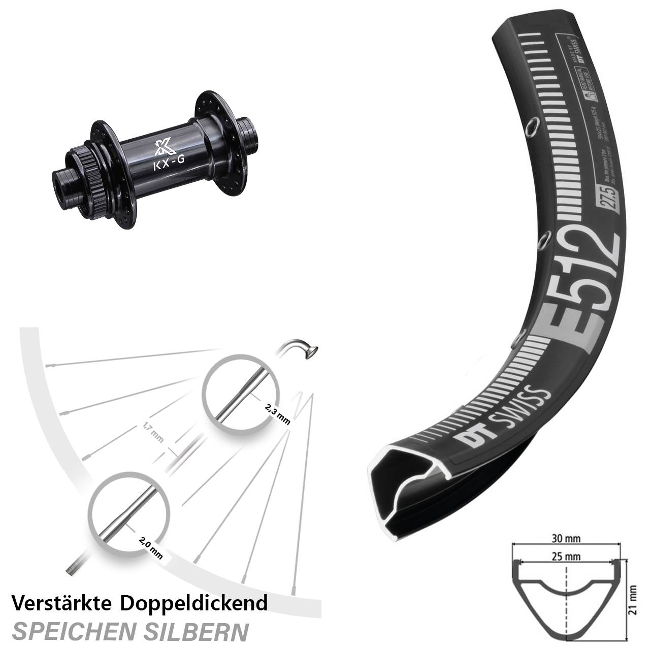 29 Zoll Vorderrad MTB Enduro DT Swiss E 512 KX-G Nabe Centerlock Steckachse 15x100 mm