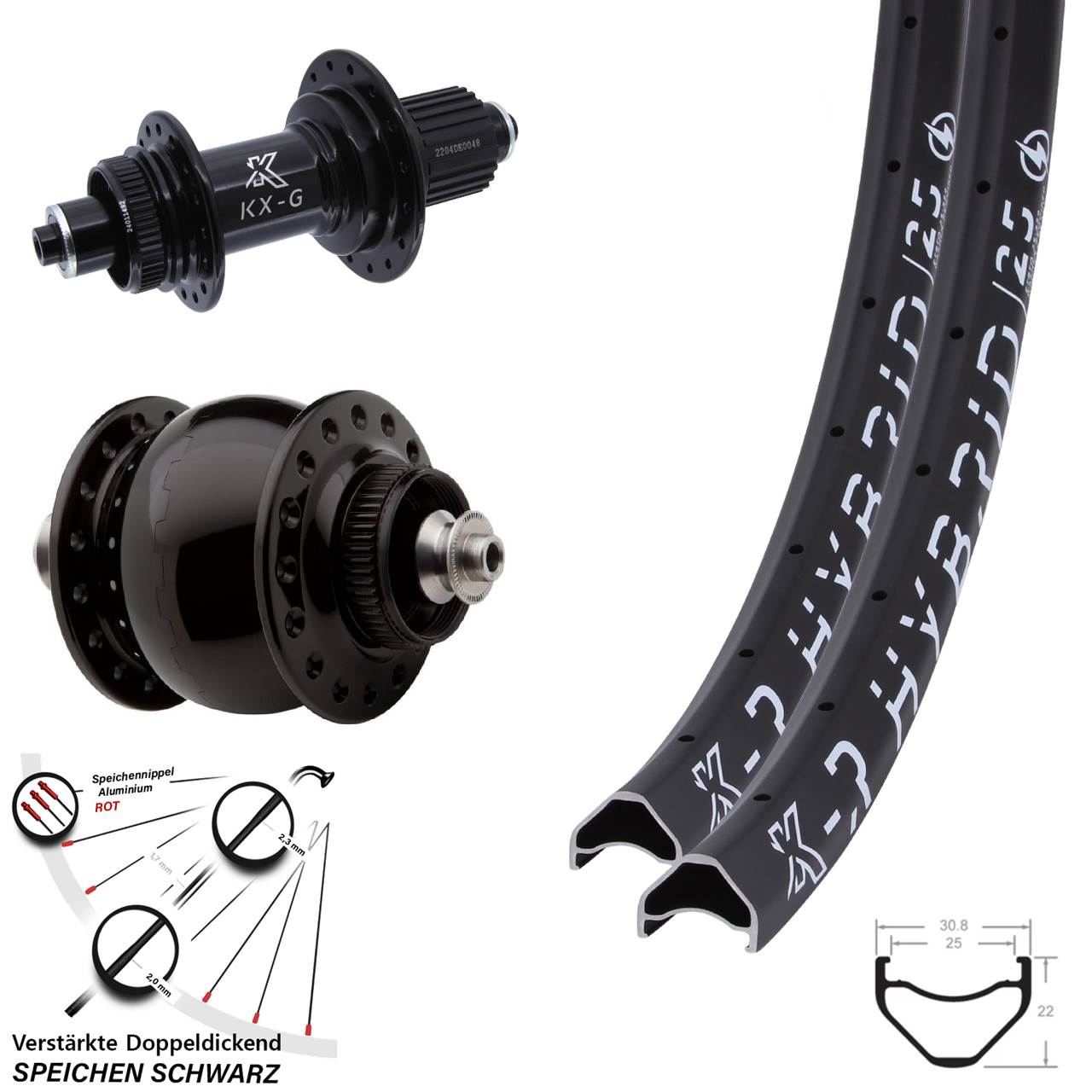 KX-GSR Hybrid 25 verstärkt SON 28 27,5 Zoll Disc Laufradsatz QR Shimano Micro Spline