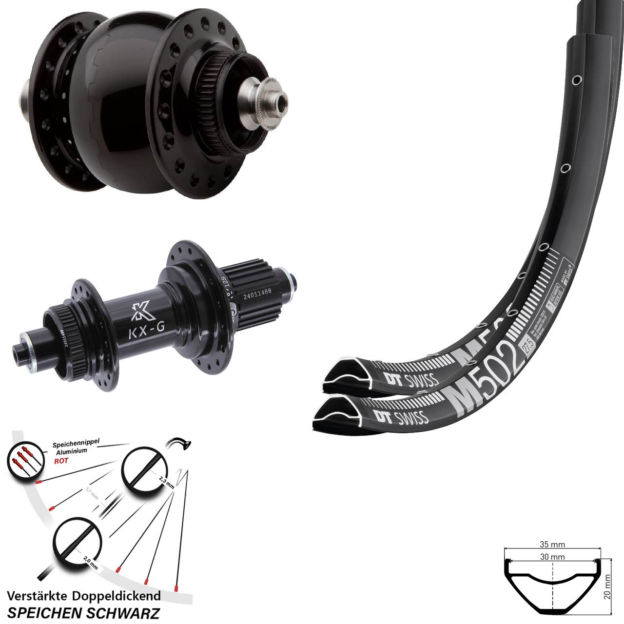 Laufradsatz Centerlock 27,5 Zoll DT Swiss M502 KX-G SON 28 Micro Spline QR
