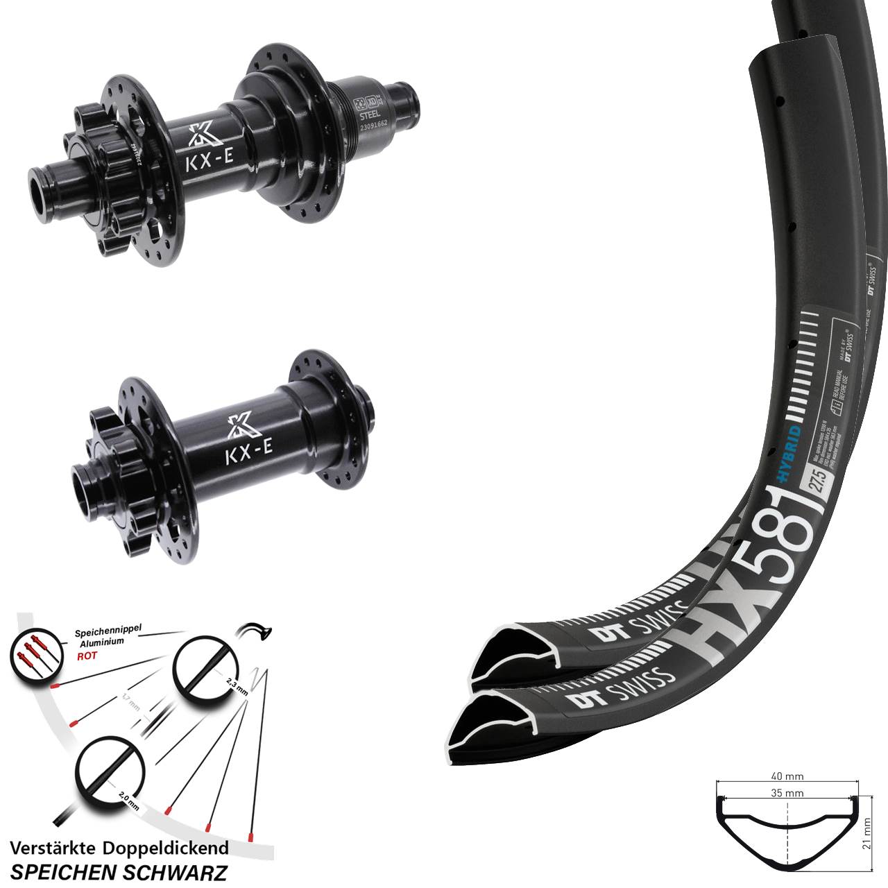 27,5 Zoll DT Swiss HX581 4-fach gelagert KX-E 6-Loch Heavy Duty Laufradsatz Boost SRAM XD